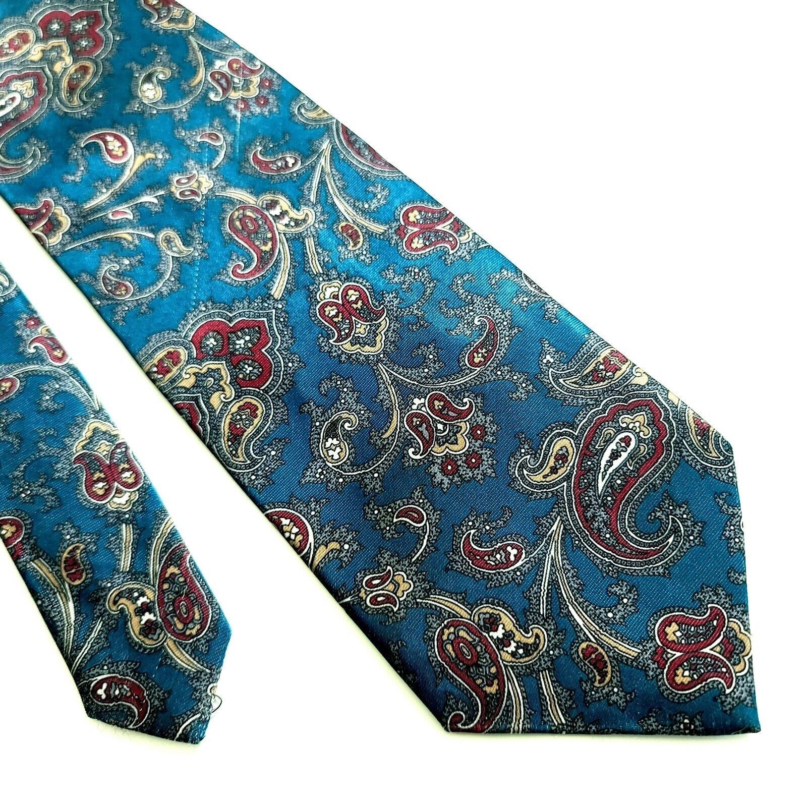 Vintage Adolfo Metallic Print Baroque Paisley Short Wide Silk Tie Size ONE SIZE - 1 Thumbnail