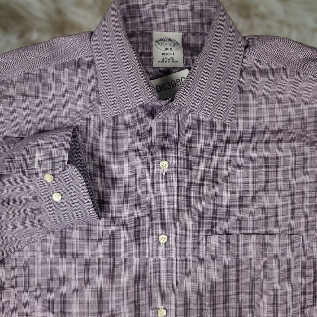 Brooks Brothers Brooks Brothers Shirt Mens 15.5 Purple Plaid Regent Button Up Long Sleeve Cotton Non-Iron Pockets Size 40R - 1 Thumbnail