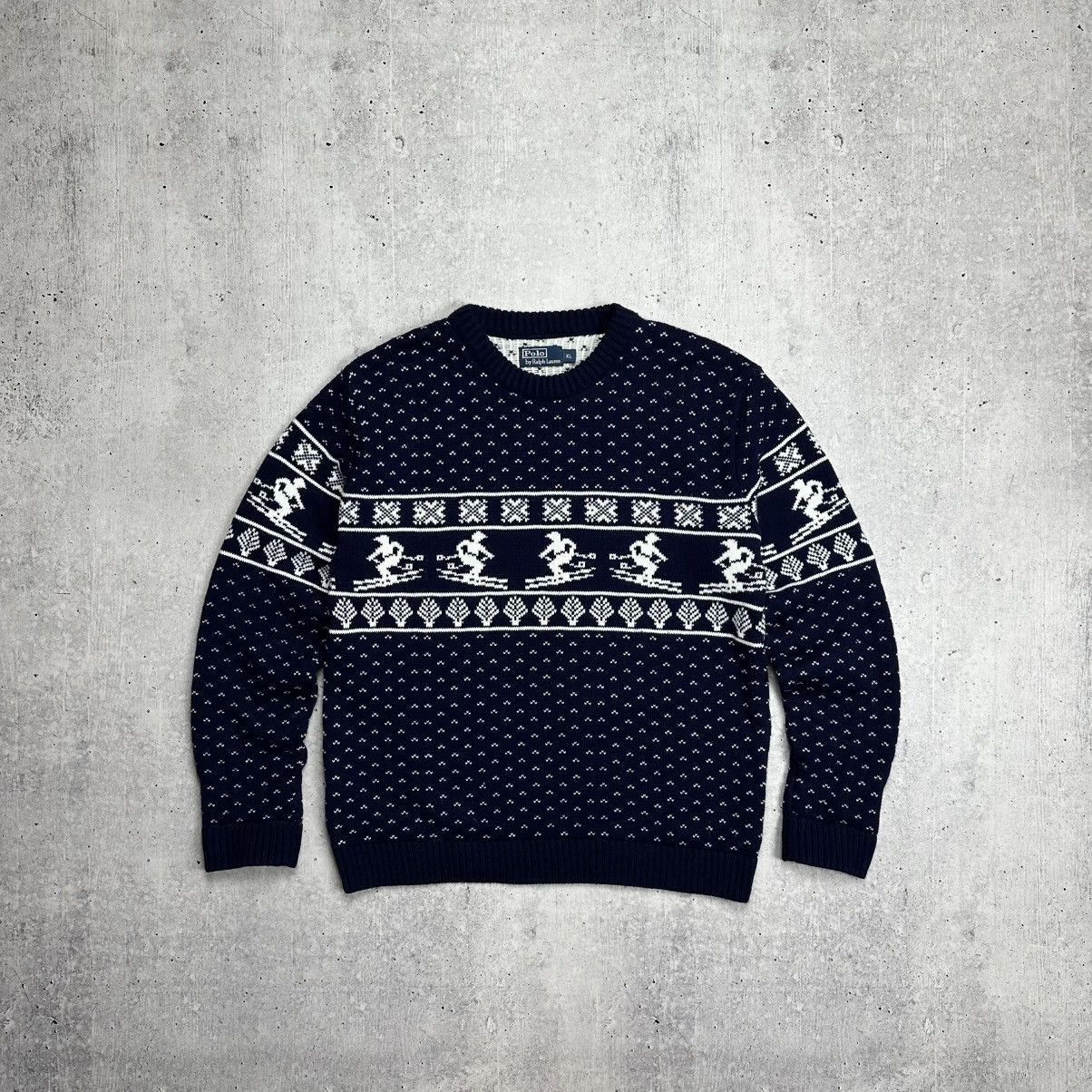 Polo Ralph Lauren × Vintage Polo Ralph Lauren Navy Multi Skier Graphic Cotton Sweater Size US L / EU 52-54 / 3 - 1 Thumbnail