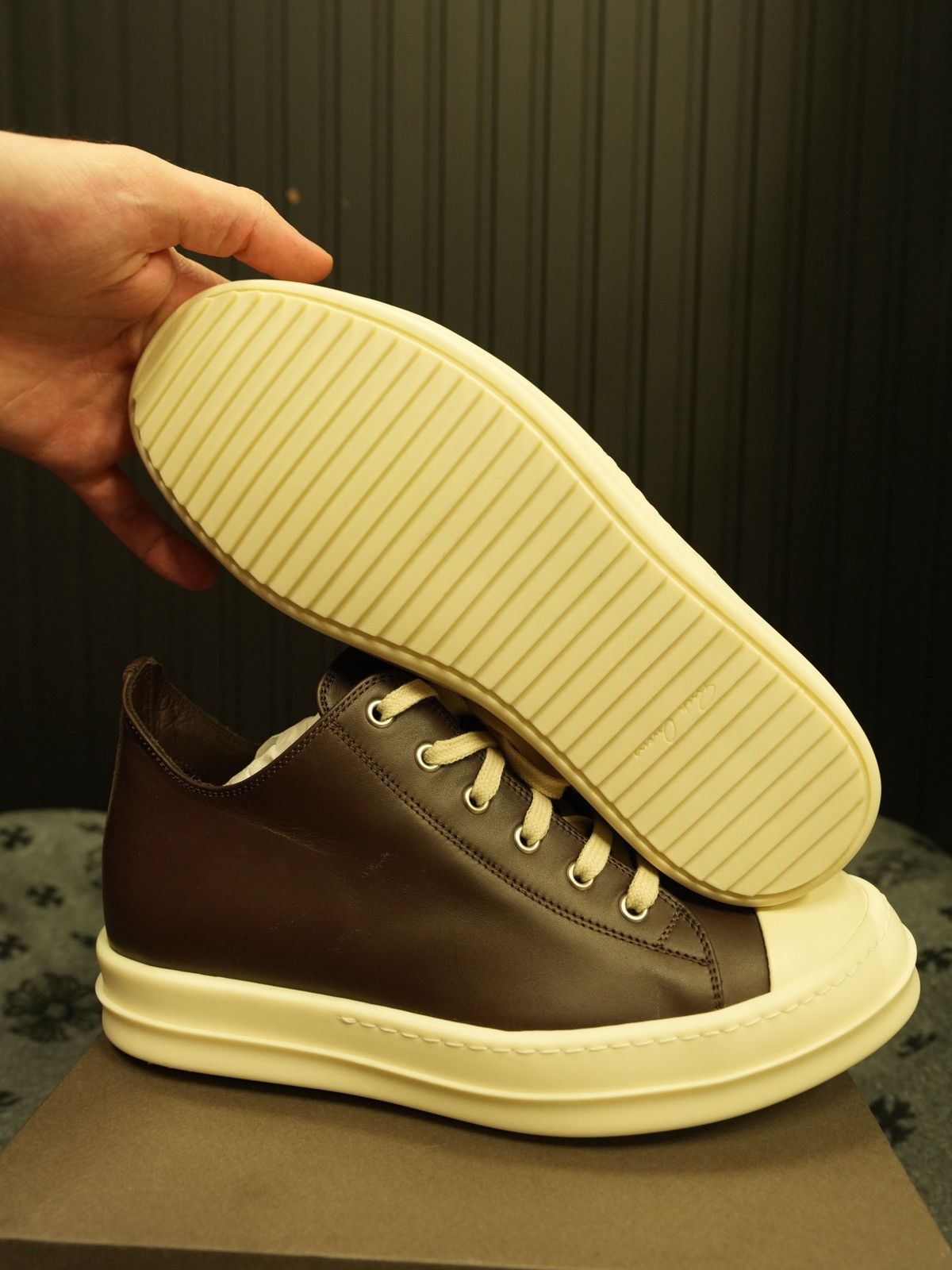 Rick Owens × Rick Owens Drkshdw Rick Owens Brown Leather Low Top Sneakers Size US 8 / EU 41 - 4 Thumbnail