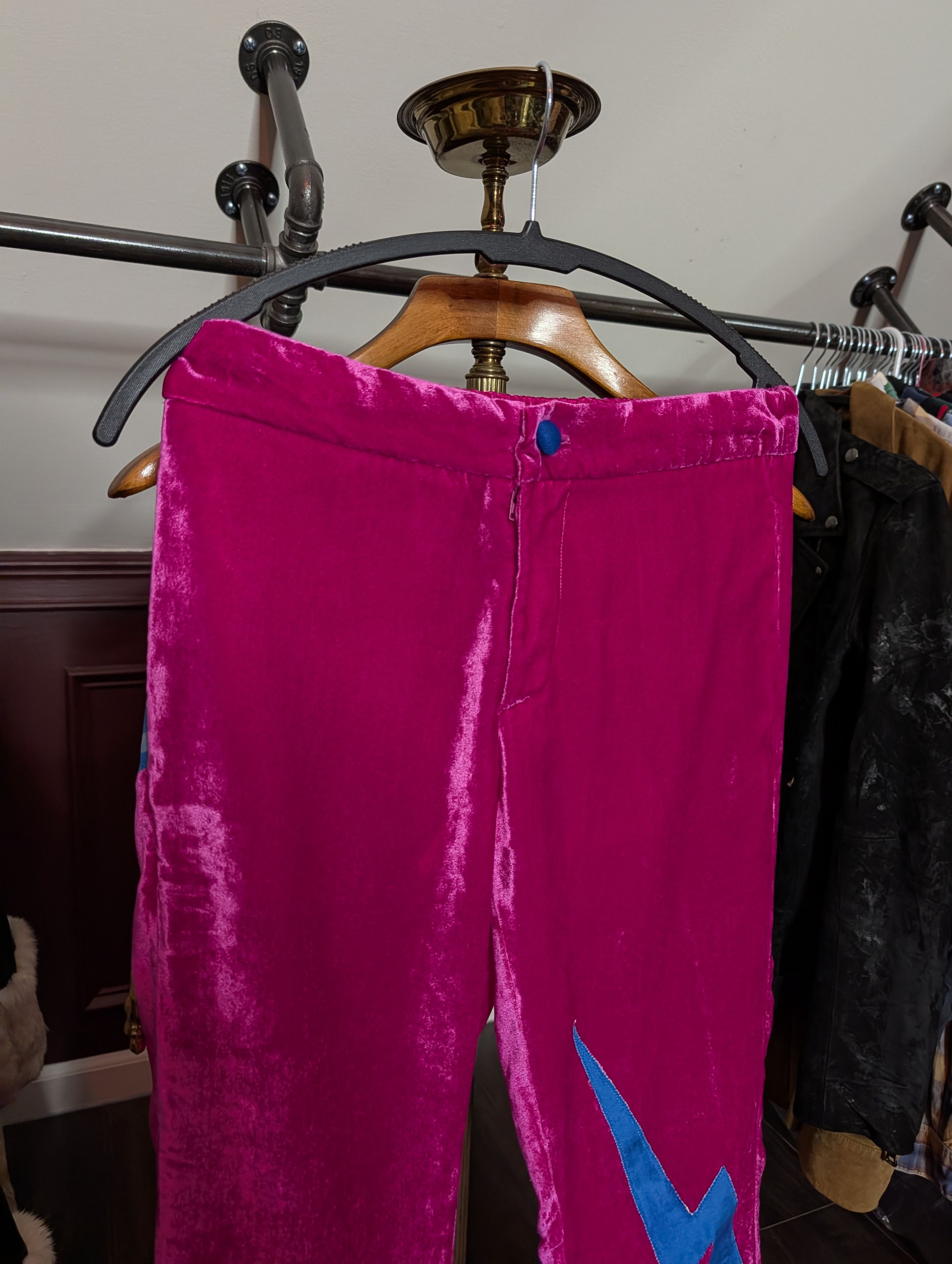 Cout de la Liberte MEMBERS OF THE RAGE Velvet Fuscia Flared Patch Pants Size US 30 / EU 46 - 2 Thumbnail