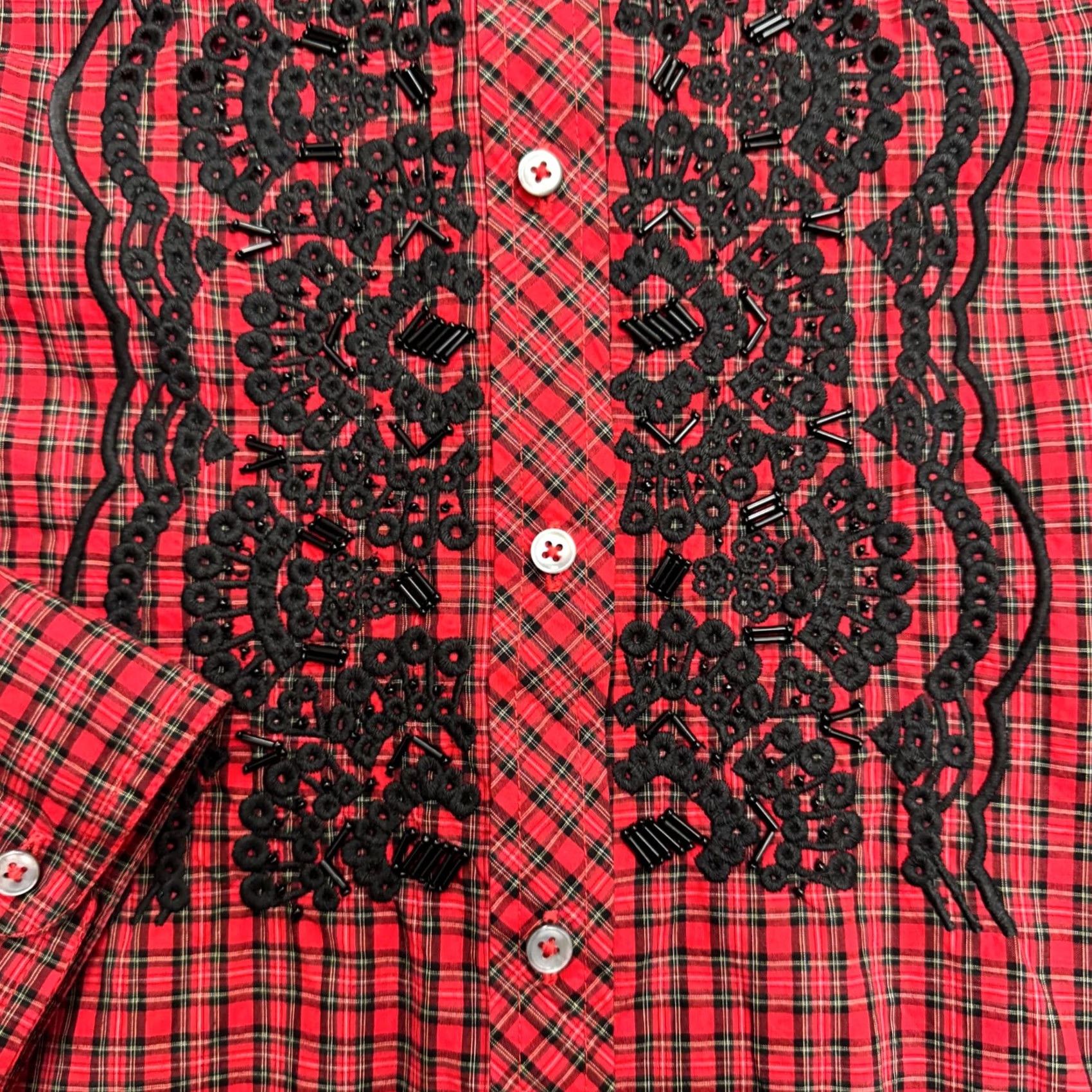 J.Crew J.Crew Button-Up Shirt Womens 12 Red Plaid Beaded Embroidered Tartan Cotton Long Sleeve Size XL / US 12-14 / IT 48-50 - 4 Thumbnail