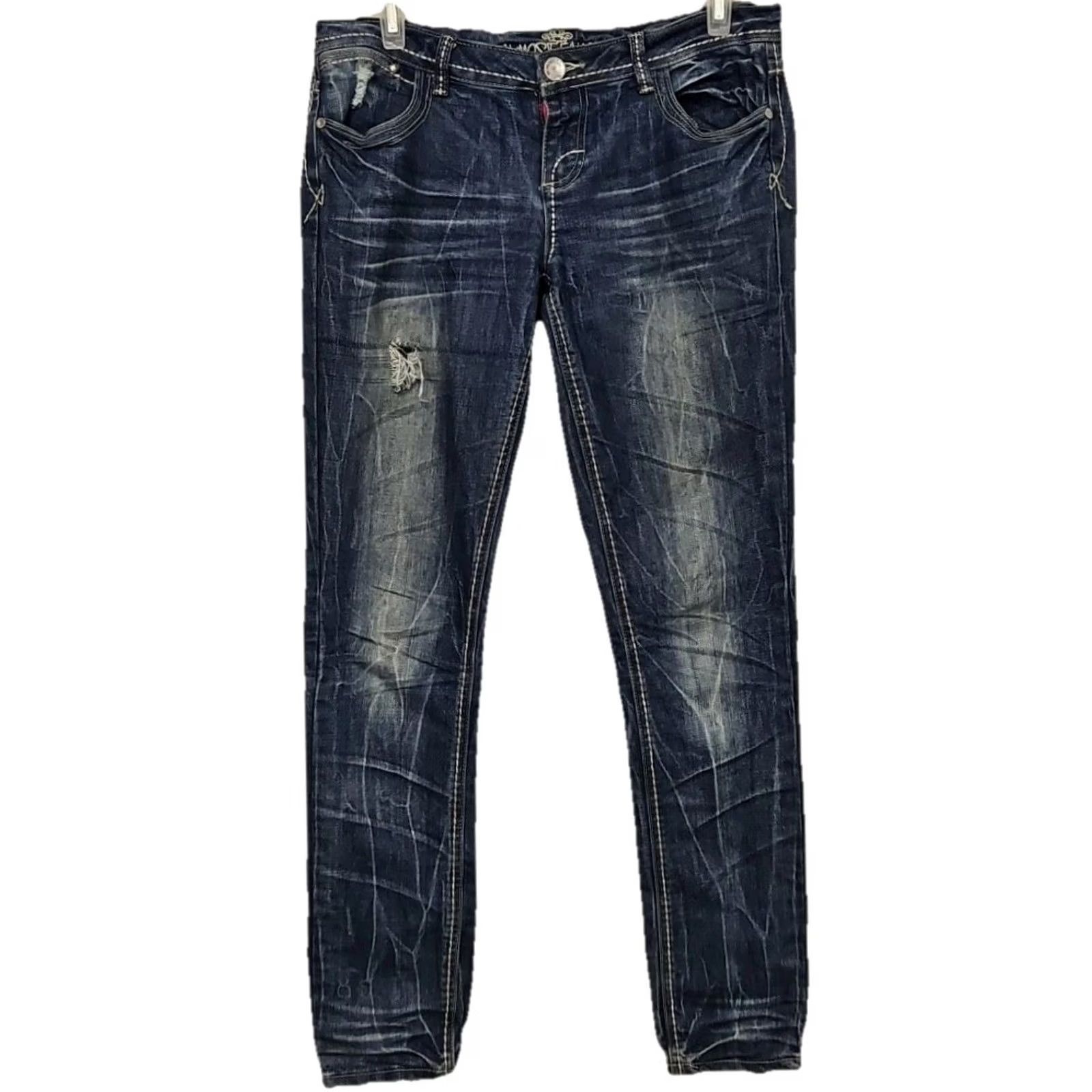 Almost Famous Almost Famous Jeans Juniors 9 Blue Y2K Low Rise Skinny Distressed Indie Sleaze 2000s Women Size 30" / US 8 / IT 44 - 2 Thumbnail