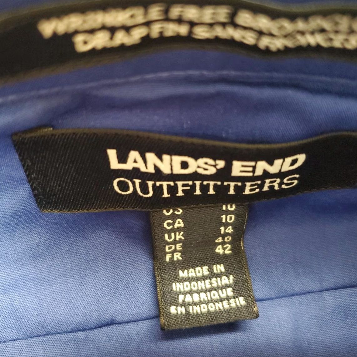 Lands' End VINTAGE Lands End Shirt Womens 10 Cobalt Blue Long Sleeve Wrinkle Free Broadcloth Button-Up Casual Workwear Mens Size L / US 10 / IT 46 - 6 Thumbnail