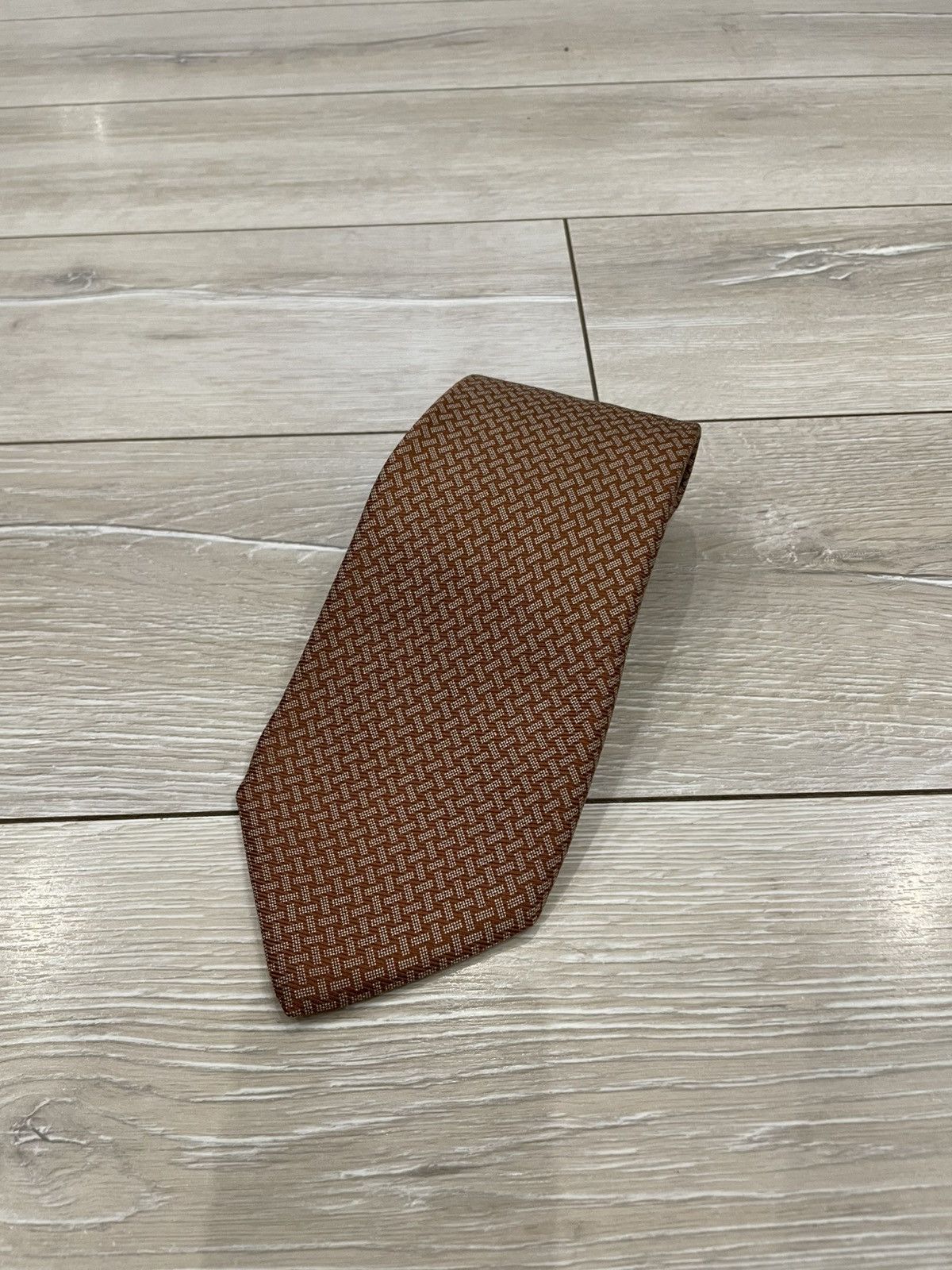 Kiton $330 KITON NAPOLI - Fold Tie Regimental Brown Silk / Linen Size ONE SIZE - 1 Thumbnail