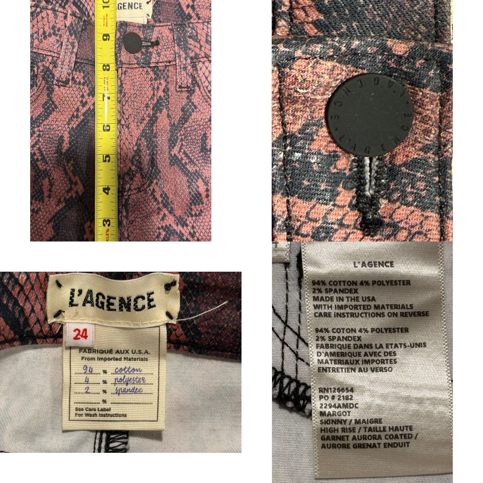 L'AGENCE VINTAGE L'AGENCE Margot Jeans Pants Slim High Rise (now Mid Rise) Garnet Aurora 24 25x25.5 Womens Size 42" / US 20 - 8 Thumbnail