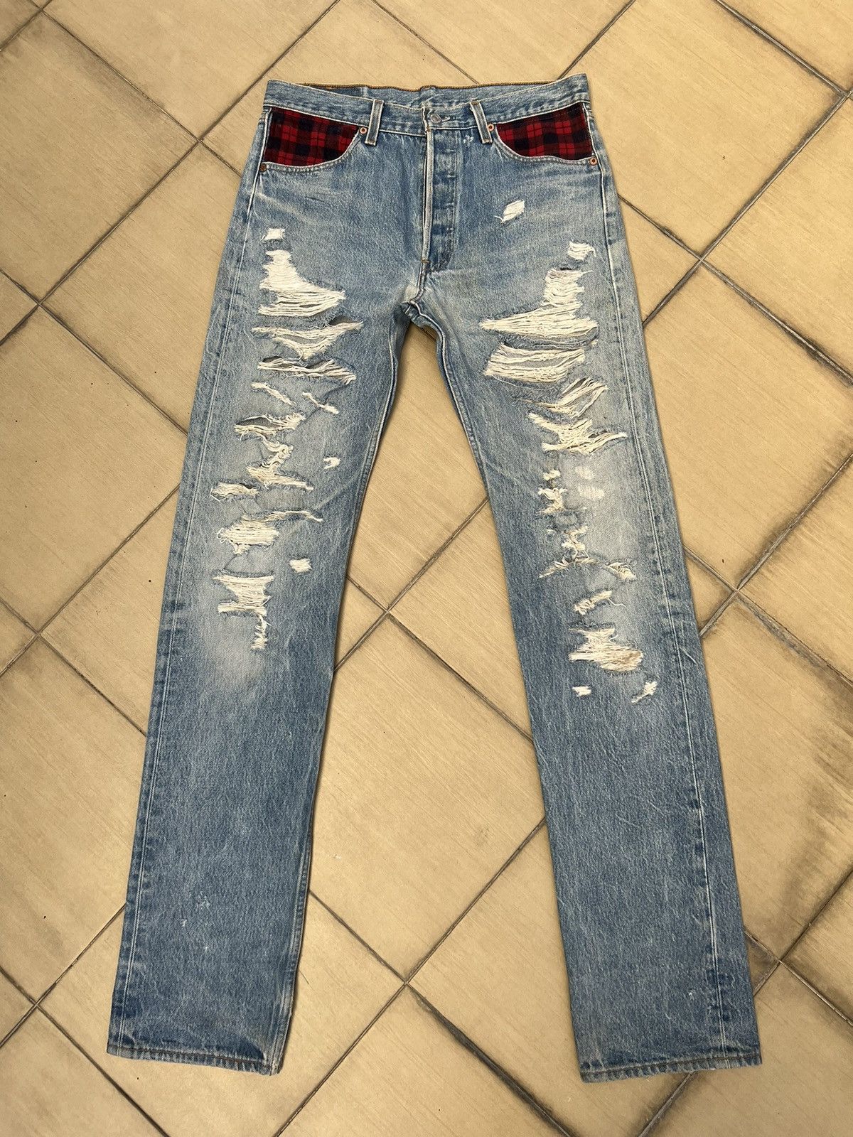 Levi's Vintage Levi's 501 Jeans Ripped Distressed Patchwork Denim Size US 33 - 1 Thumbnail