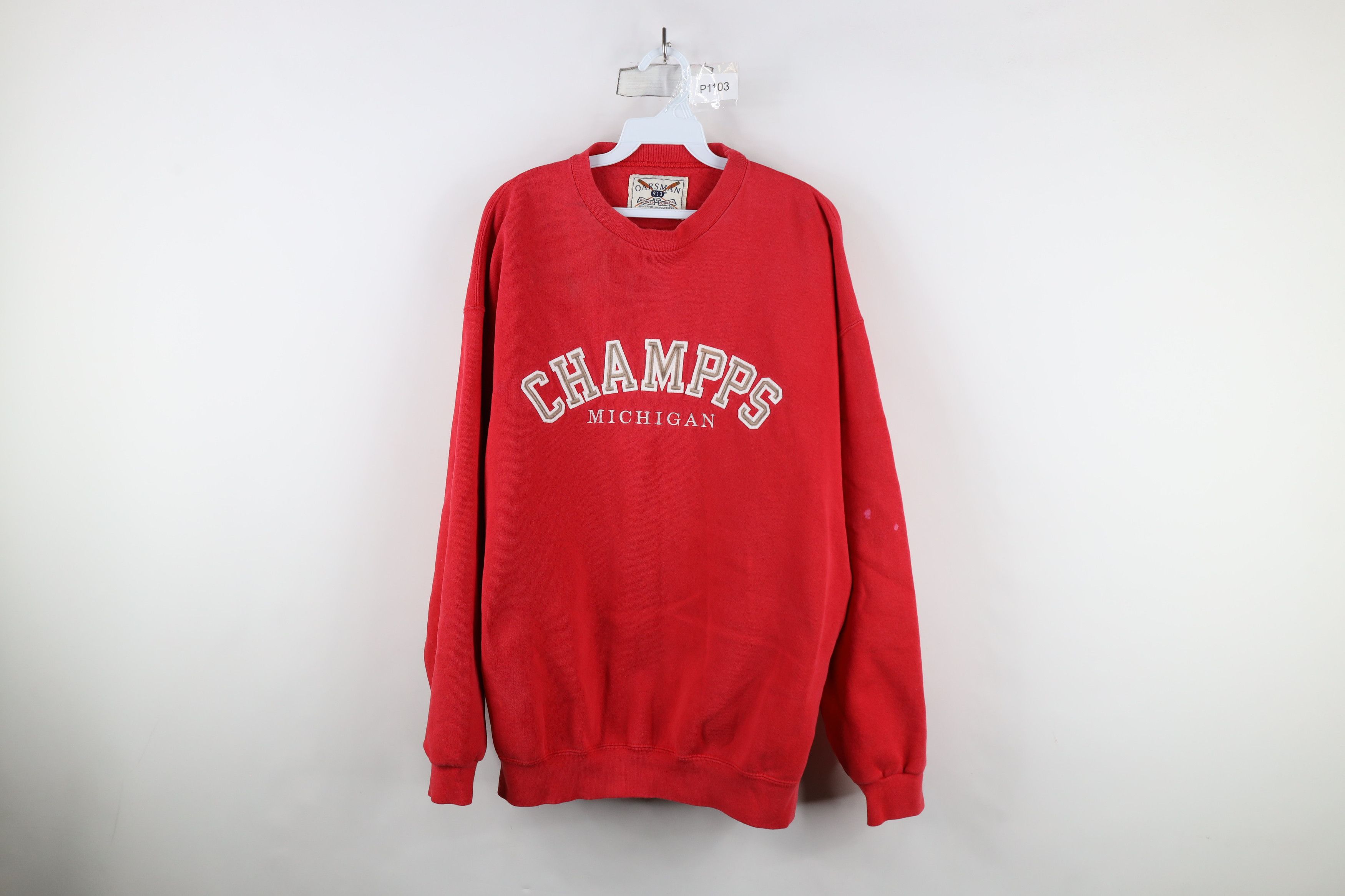 Vintage Vintage 90s Spell Out Champps Michigan Sweatshirt Red USA Size US XL / EU 56 / 4 - 1 Thumbnail