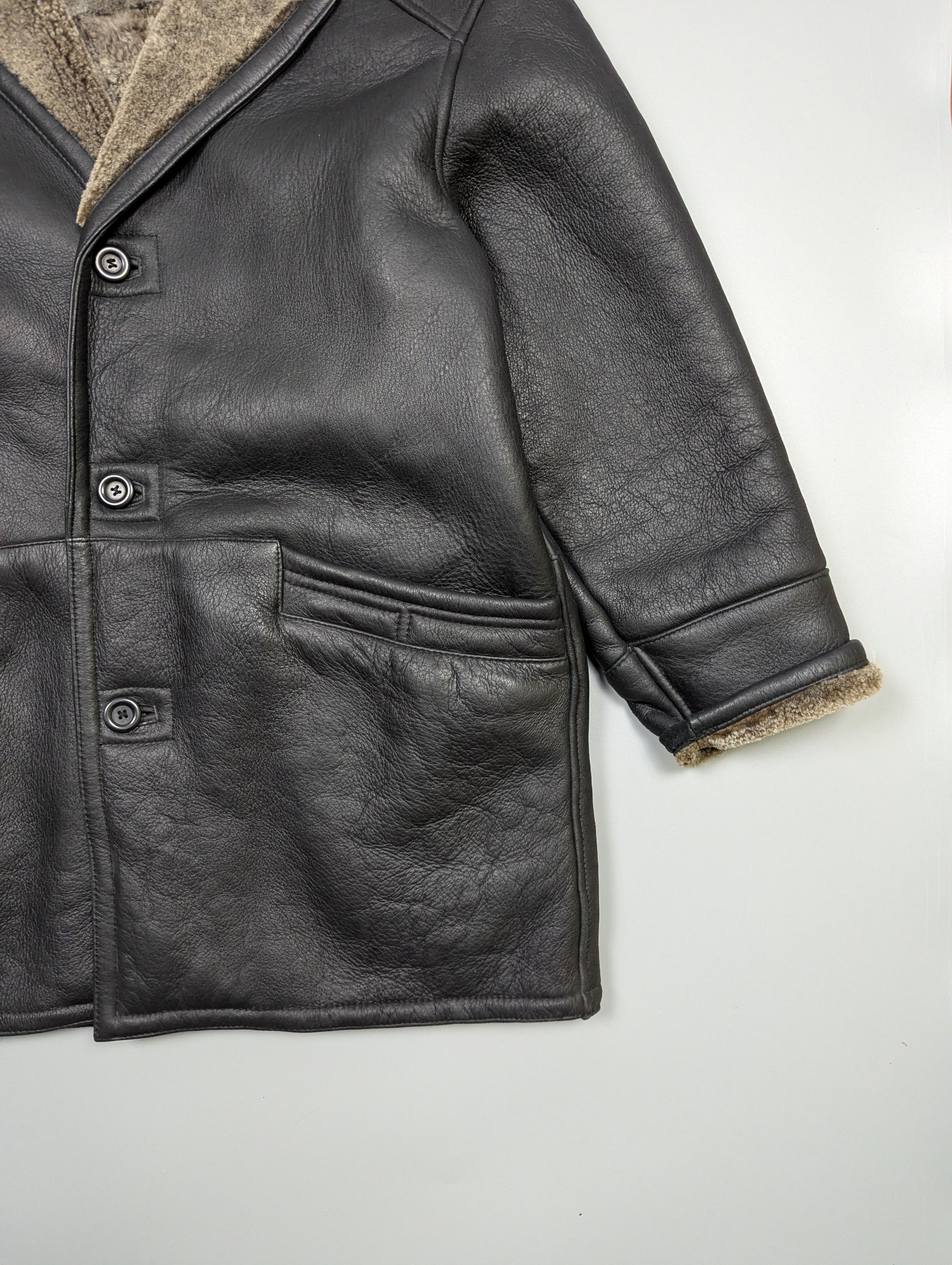 Other Men Black Sheepskin Shearling Leather Fur Coat Jacket 52 (L) Size US L / EU 52-54 / 3 - 3 Thumbnail