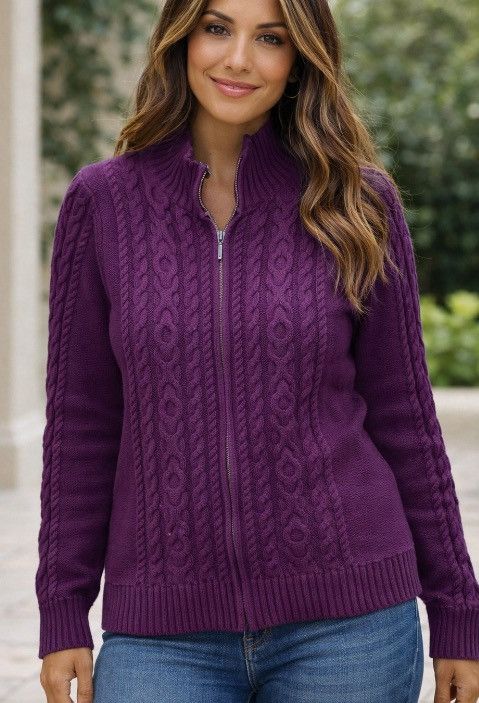 Lands' End Lands End Cable Knit Zip-Up Size L / US 10 / IT 46 - 1 Thumbnail