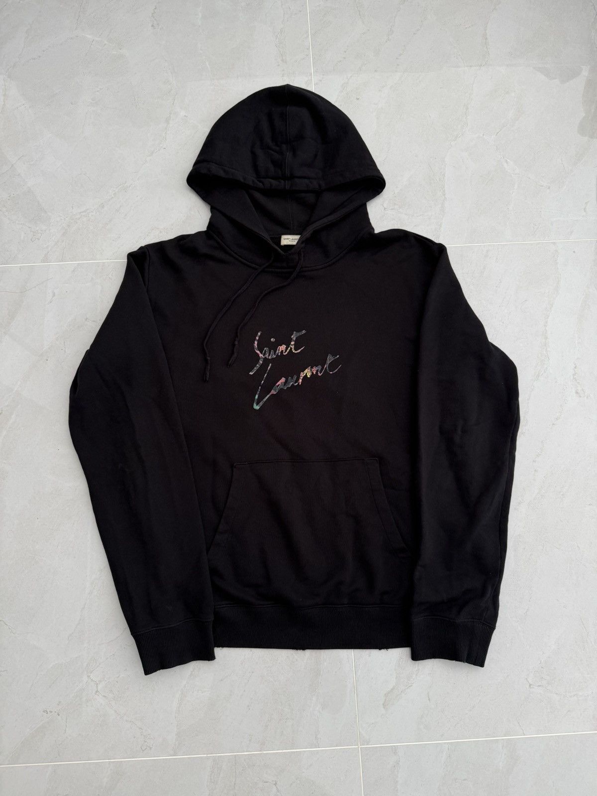 Saint Laurent Paris Saint Laurent Paris Black Logo Hoodie Size XL Size US XL / EU 56 / 4 - 1 Thumbnail