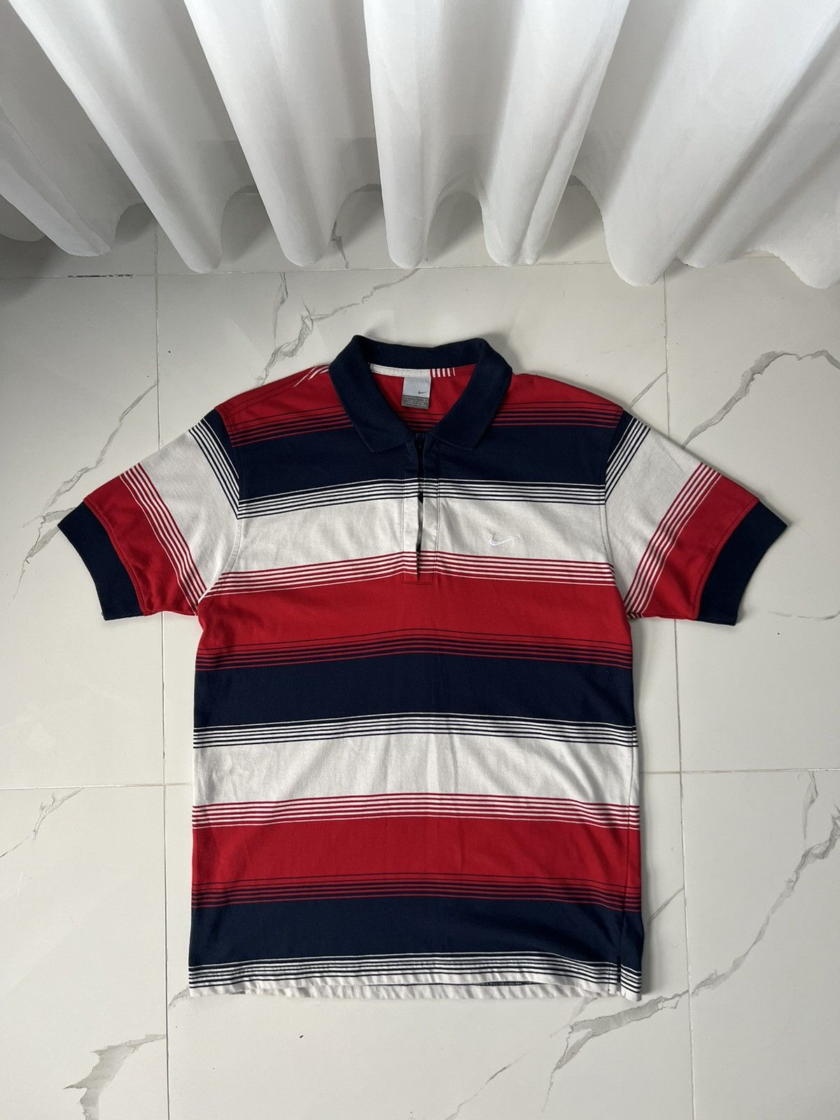 Nike × Vintage 90’s NIKE SWOOSH LOGO RARE RETRO STRIPED POLO Y2K Size US L / EU 52-54 / 3 - 1 Thumbnail