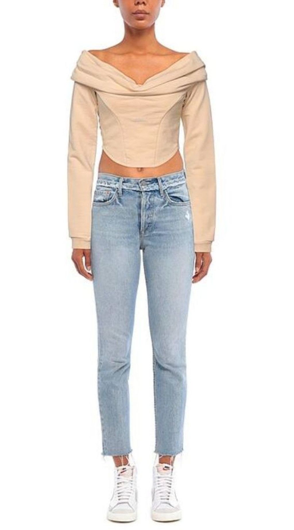 GCDS GCDS Beige Off-Shoulder Cowl Neck Crop Sweatshirt style Top Size M / US 6-8 / IT 42-44 - 2 Thumbnail
