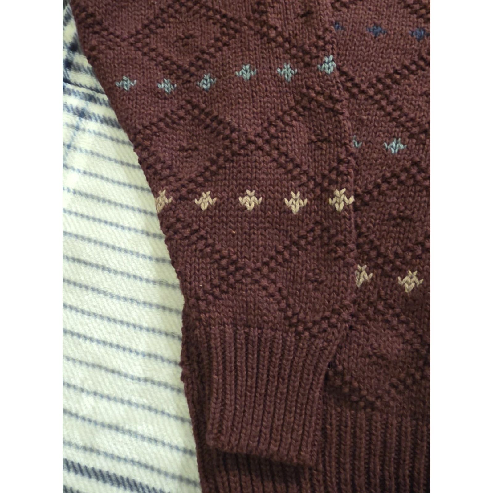 Vintage VINTAGE Liberty Chunk Knit Sweater Grandpa Maroon Men's Large Deadstock NWT USA Size US L / EU 52-54 / 3 - 5 Thumbnail