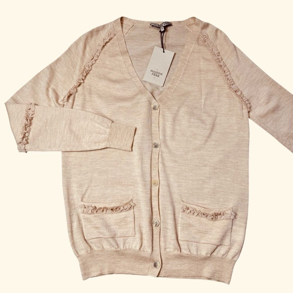 Other NWT New Maison Pere Beige Wool Cashmere Silk Sweater Cardig Size S / US 4 / IT 40 - 4 Thumbnail