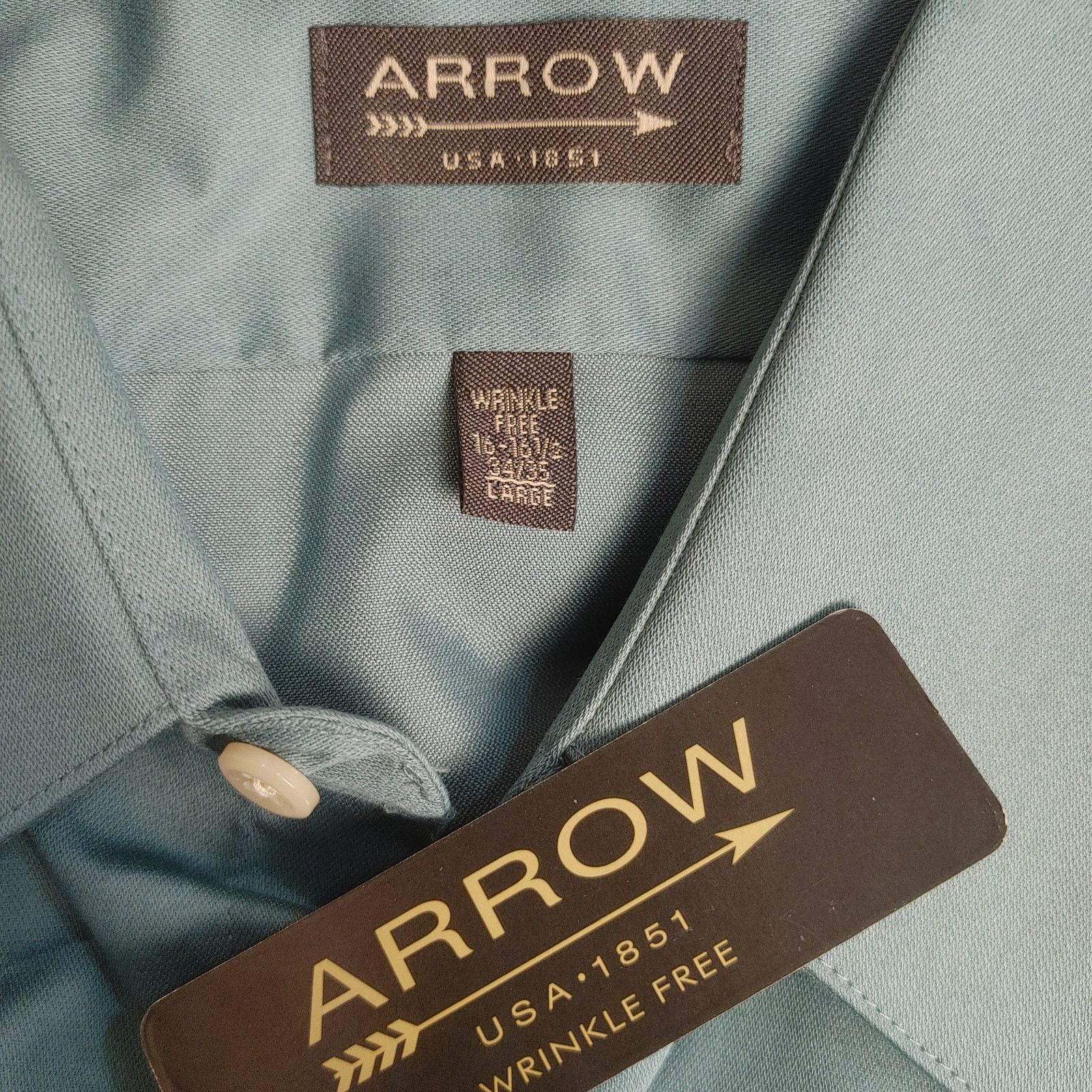 Arrow Arrow Men's 16.5 Robin's Egg Blue Wrinkle Free Dress Shirt Size US L / EU 52-54 / 3 - 3 Thumbnail