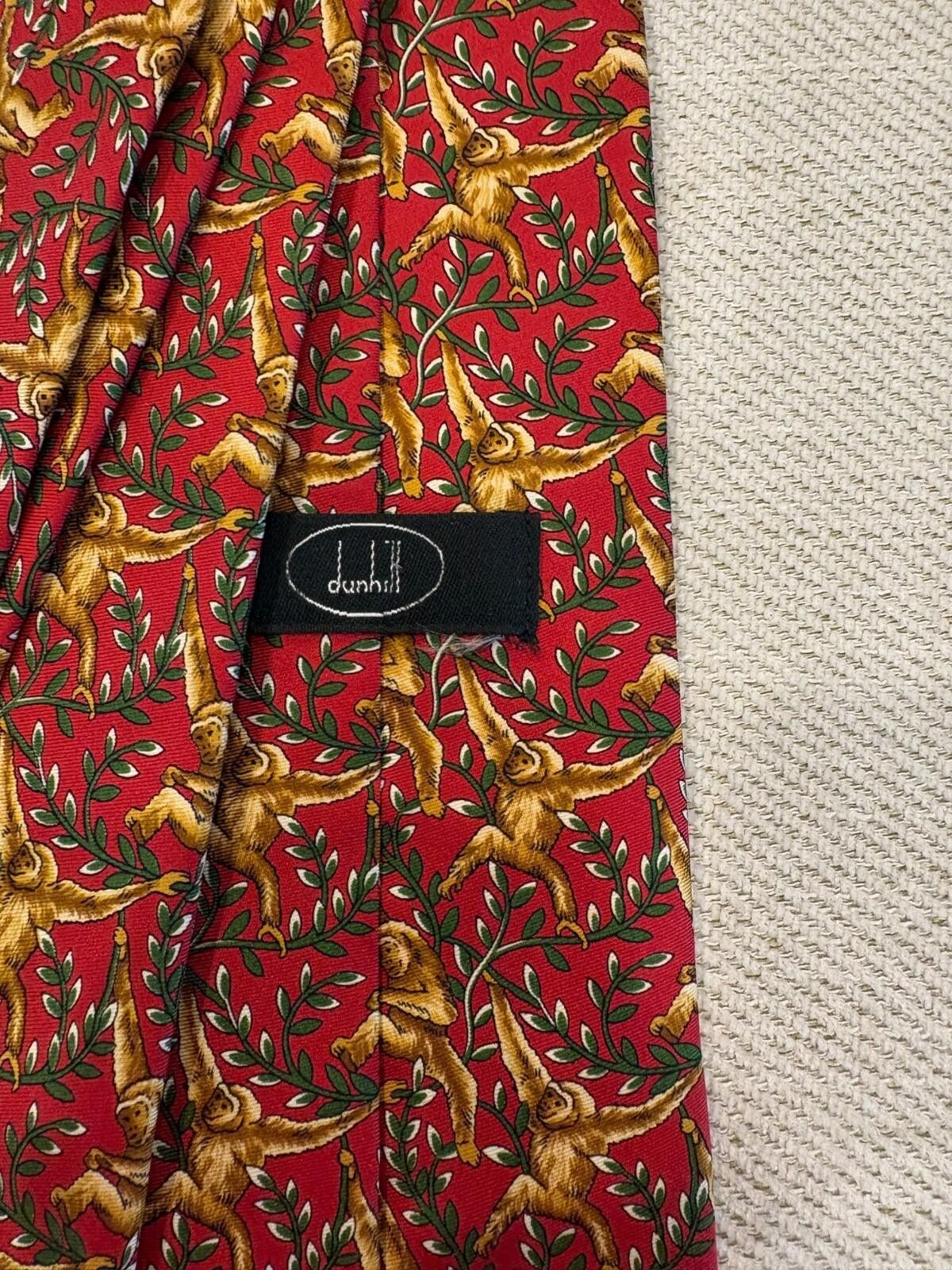 Alfred Dunhill Dunhill London Silk Tie Red Monkey Animal Print Italy Size ONE SIZE - 4 Thumbnail