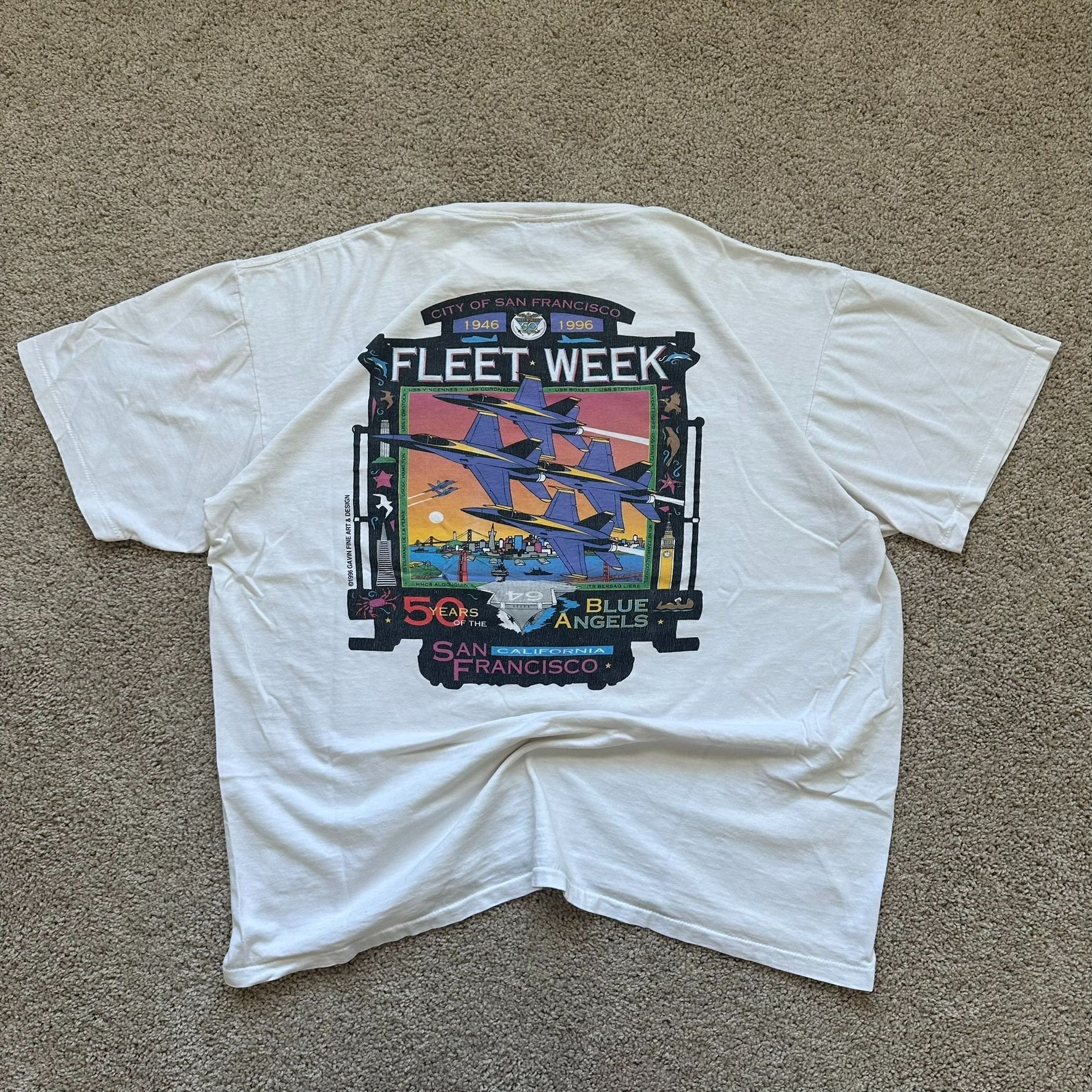 Vintage Vintage 90s US Navy Blue Angels T-Shirt Fleet Week 1996 Mili Size US XL / EU 56 / 4 - 1 Thumbnail