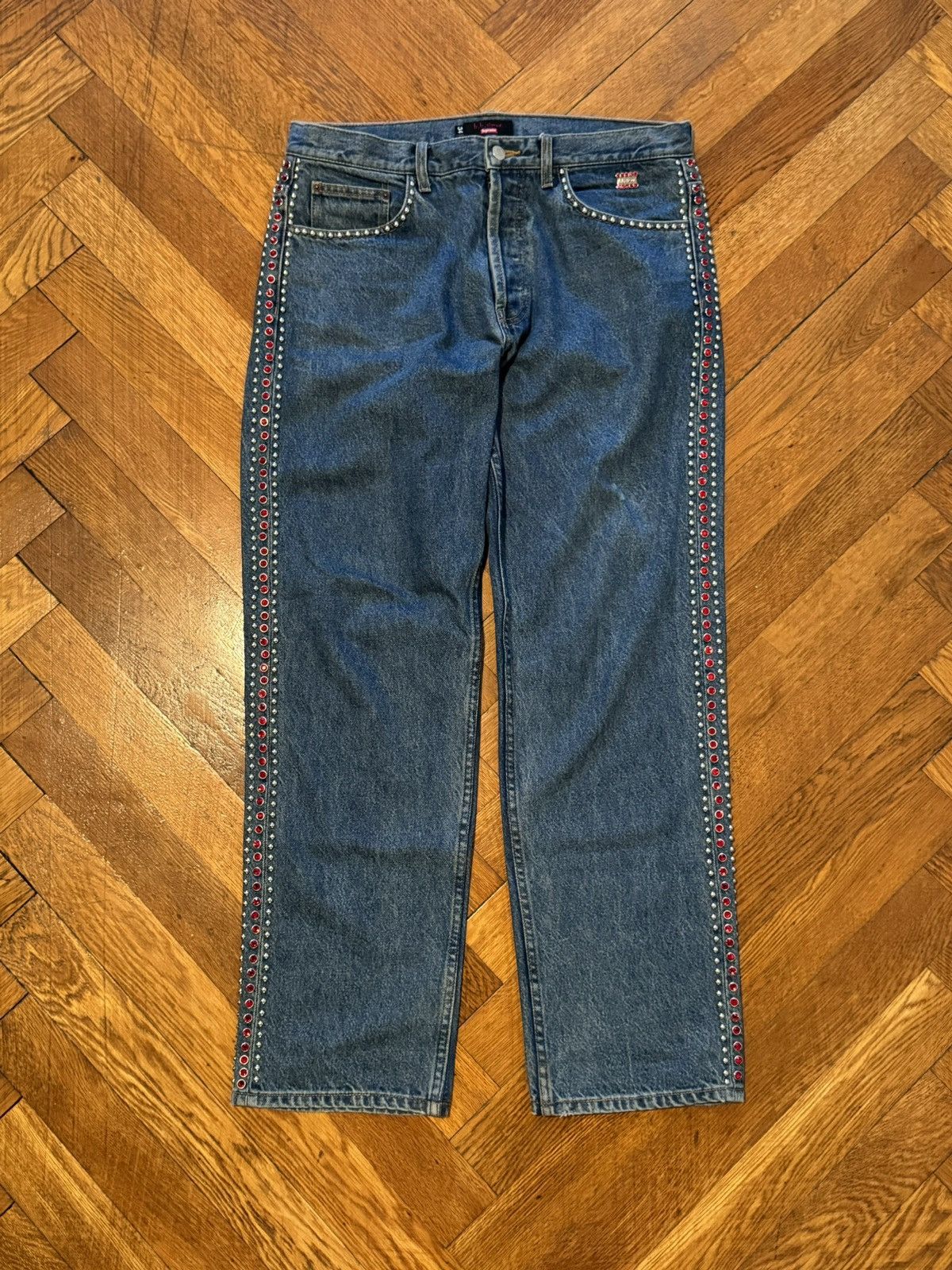 image of B B Simon x Supreme Bb Simon Studded Regular Jean in Blue, Men's (Size 34)