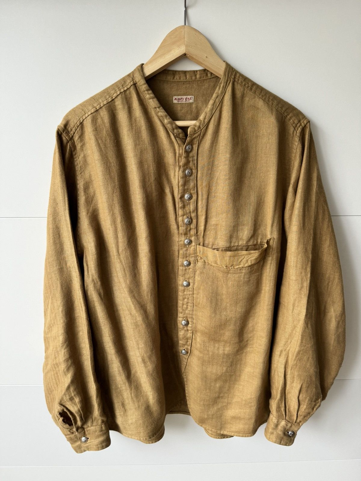 Kapital [2] Gauze Linen Herringbone Stand Penny Shirt in Gold (SS23) Size US M / EU 48-50 / 2 - 1 Thumbnail