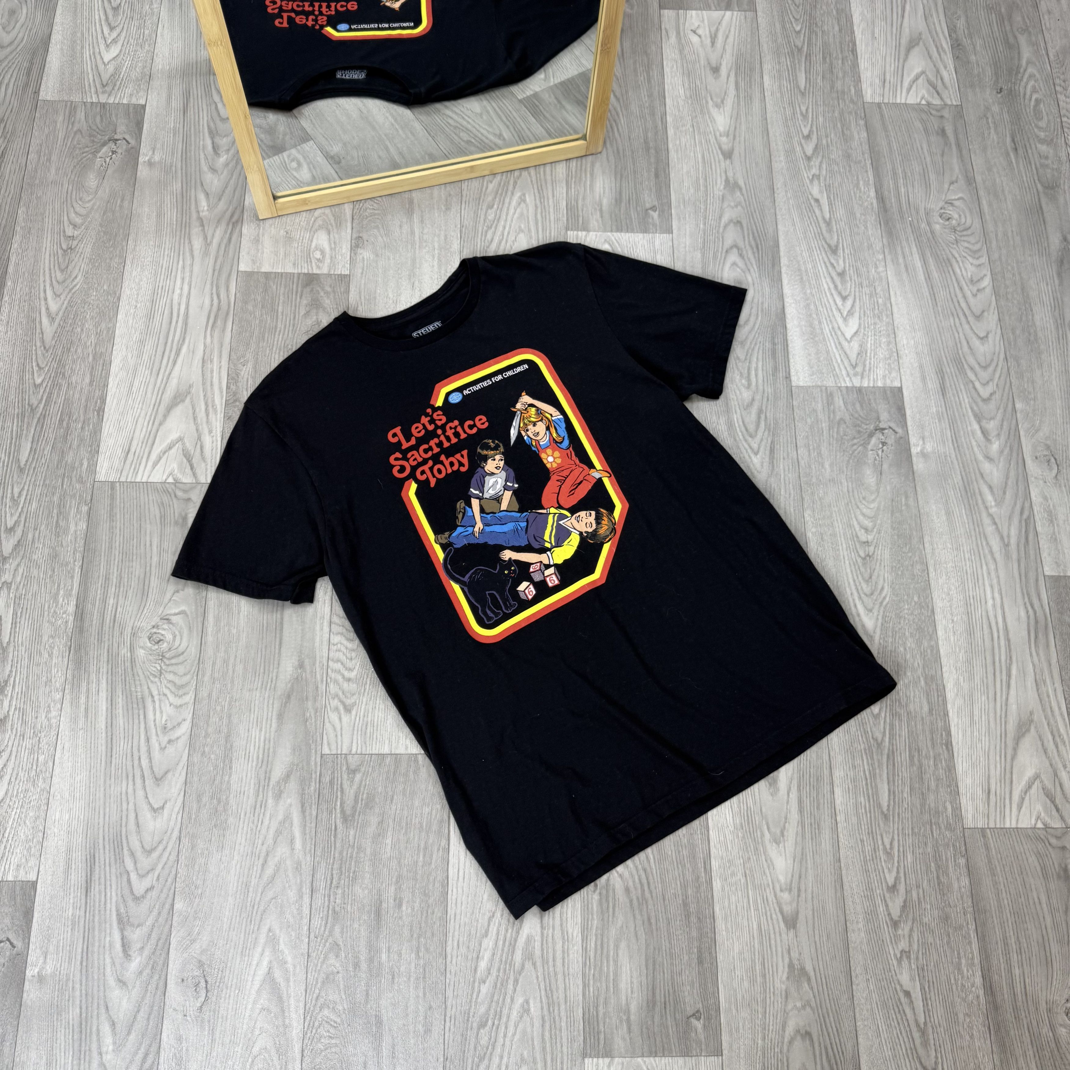 Vintage Steven Rhodes Black Graphic Tee Shirt Size US L / EU 52-54 / 3 - 2 Thumbnail