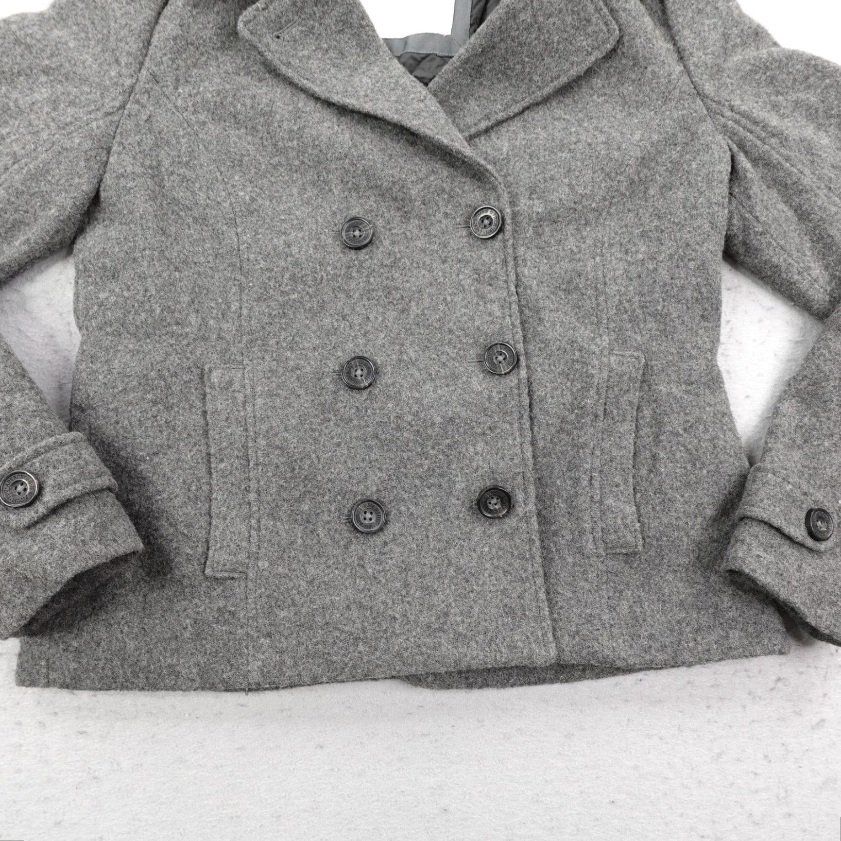 Abercrombie & Fitch Abercrombie & Fitch Jacket Womens Large Gray Wool Blend Peacoat Double Breasted Pea Coat Coat Mens? Wait Size L / US 10 / IT 46 - 3 Thumbnail