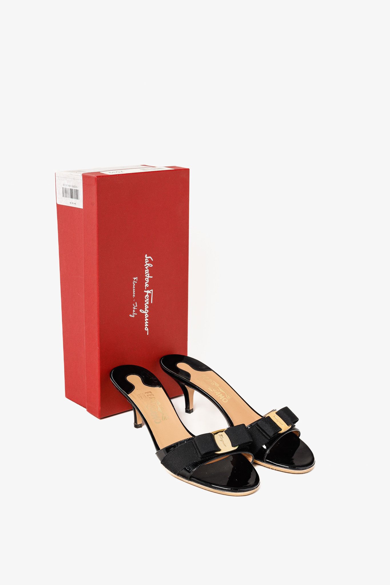 Salvatore Ferragamo Salvatore Ferragamo Glory Nero Patent Calf Bow Mules Size US 10 / IT 40 - 12 Thumbnail
