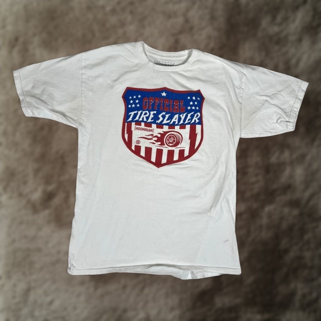 Vintage Hoonigan T-Shirt Mens Large White Graphic Tee Official Tire Slayer Drift Racing Shirt Size US L / EU 52-54 / 3 - 1 Thumbnail