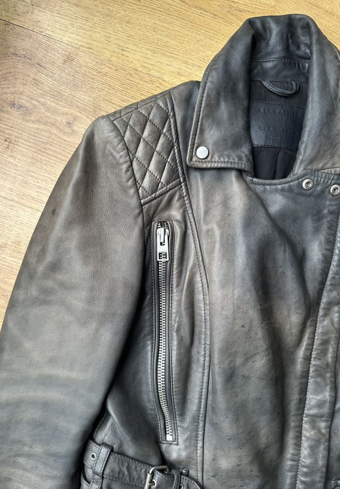 All Saints HAWKS BIKER sheepskin leather jacket us2 uk6 eu34