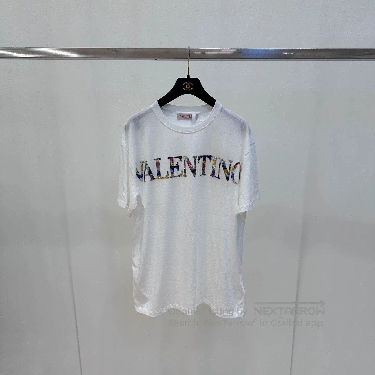 Valentino Valentino White Sequin Logo Short Sleeve T-shirt. Size US M / EU 48-50 / 2 - 3 Thumbnail