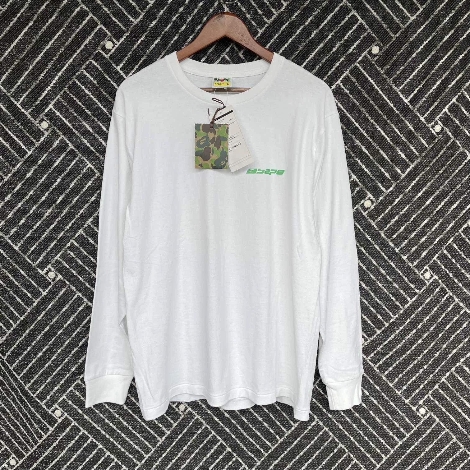BAPE Logo Print White LS Tee Men's L NWT
