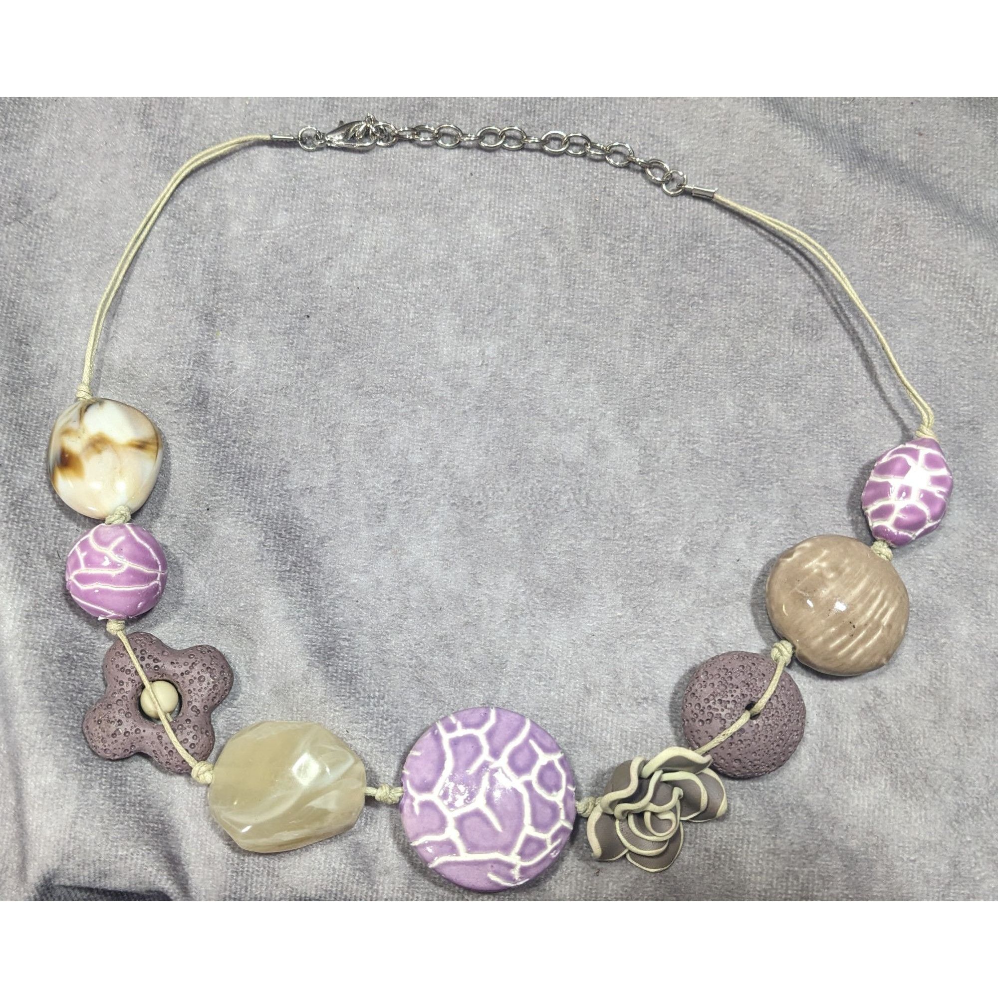 Other Cottagecore Floral Purple And Grey Mixed Media Statement Nec Size ONE SIZE - 6 Thumbnail