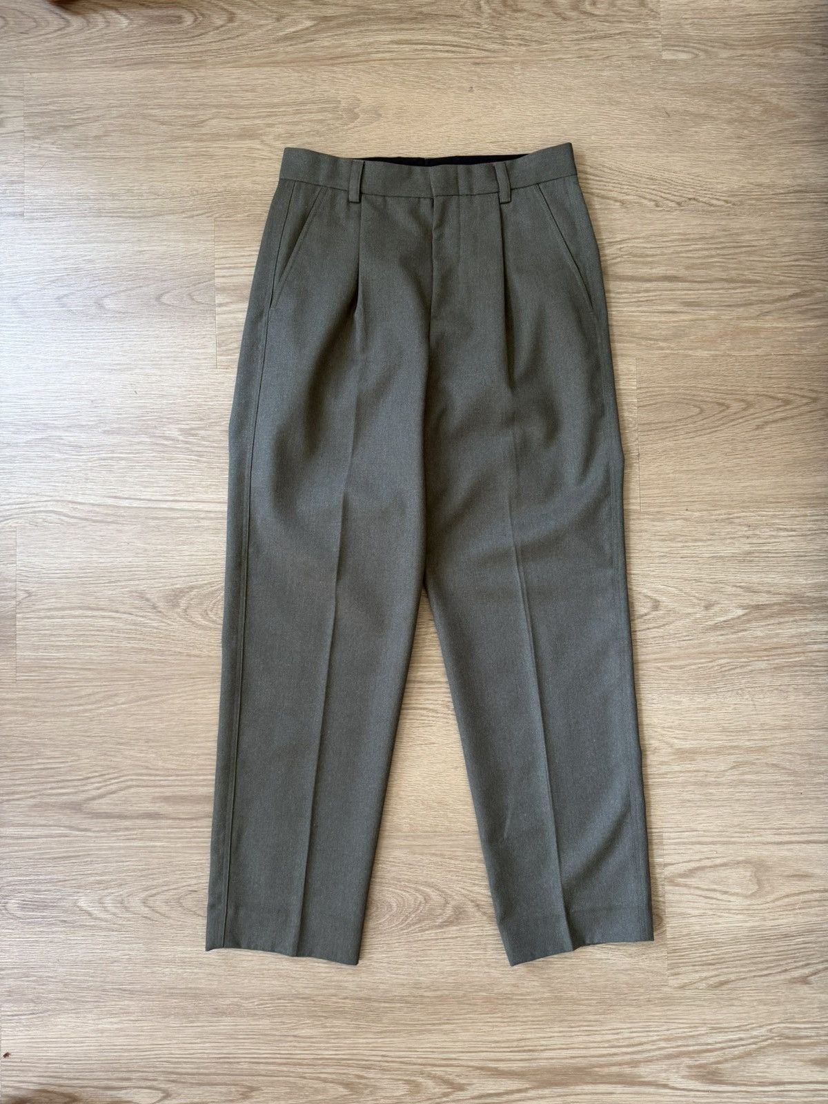 Another Aspect Pants 1.0 Bottle Green Wool Twill Wide Leg Pleated Size US 30 / EU 46 - 1 Thumbnail