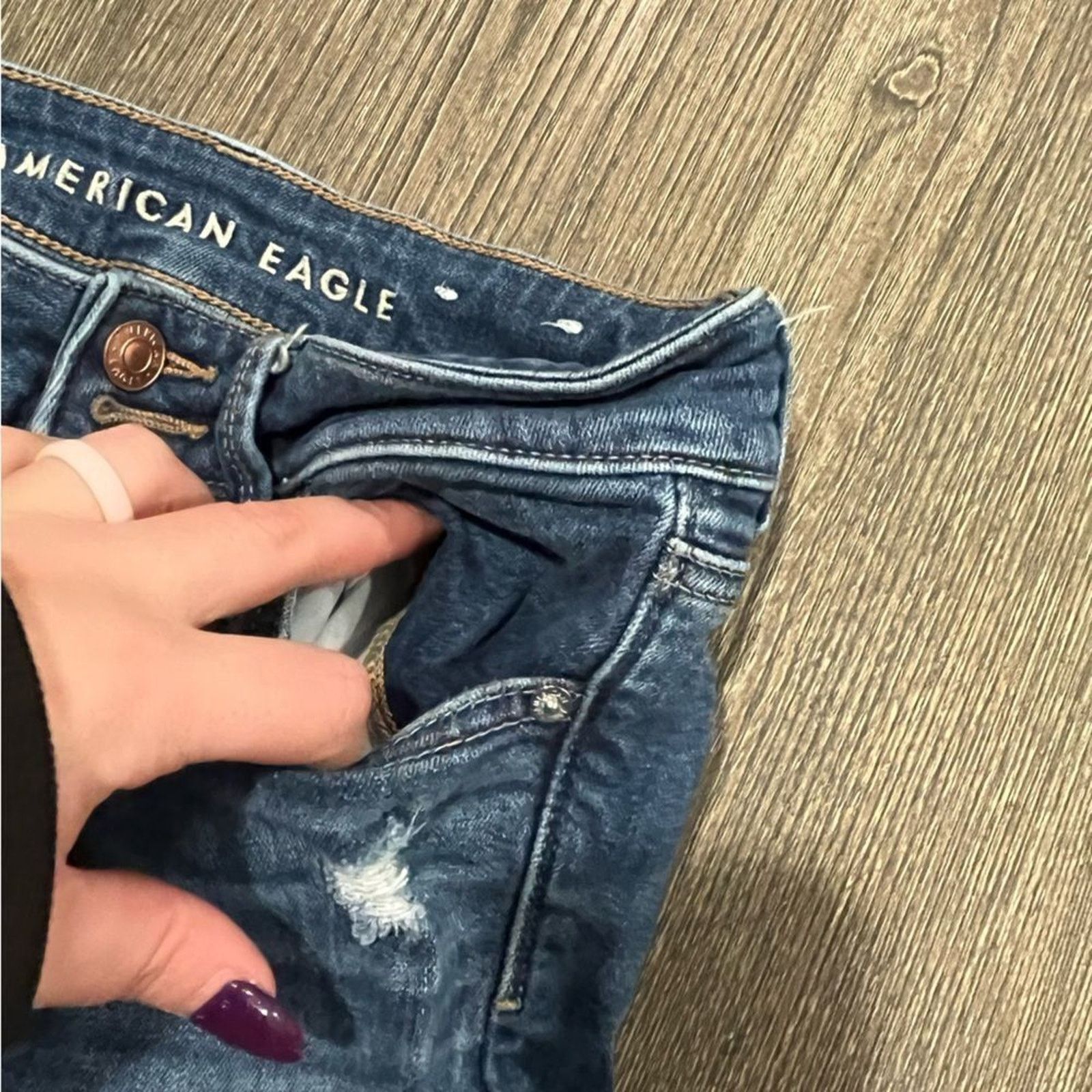 American Eagle Outfitters American Eagle Straight Jeans Super Stretch Distressed Size 27" / US 4 / IT 40 - 5 Thumbnail