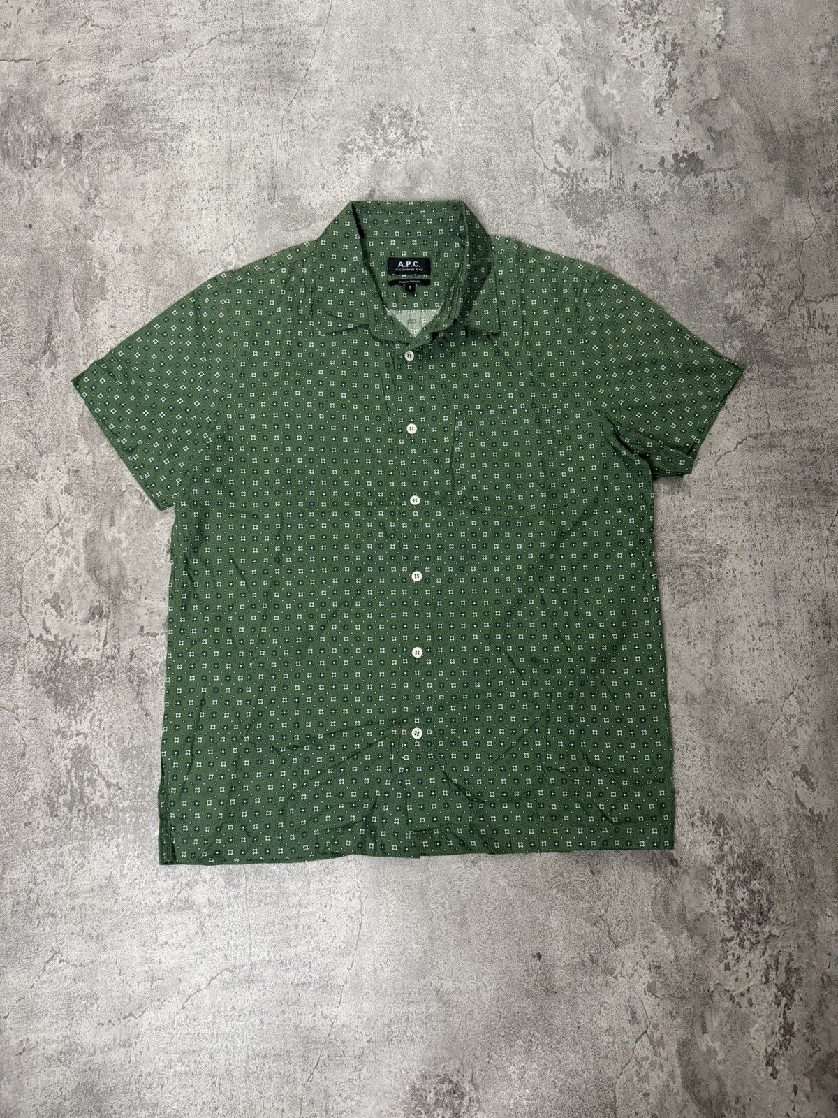 A.P.C. APC GREEN CUTTON SHORT SLEEVE GEOMETRIC PRINT T-SHIRT Size US S / EU 44-46 / 1 - 1 Thumbnail