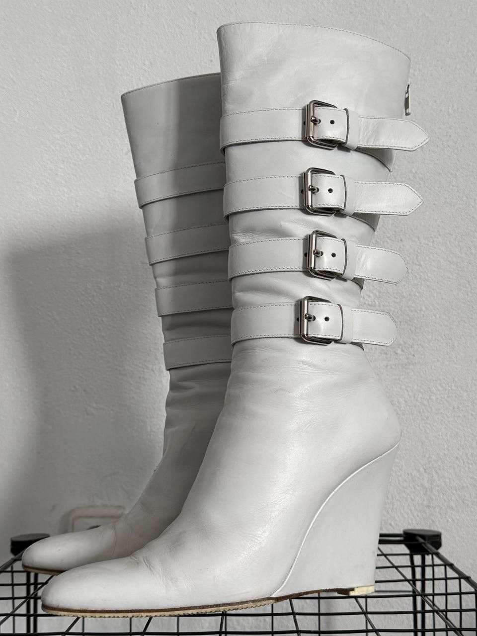 Helmut Lang 2003 Helmut Lang Avangard white leather boots / heels Size US 7.5 / IT 37.5 - 5 Thumbnail