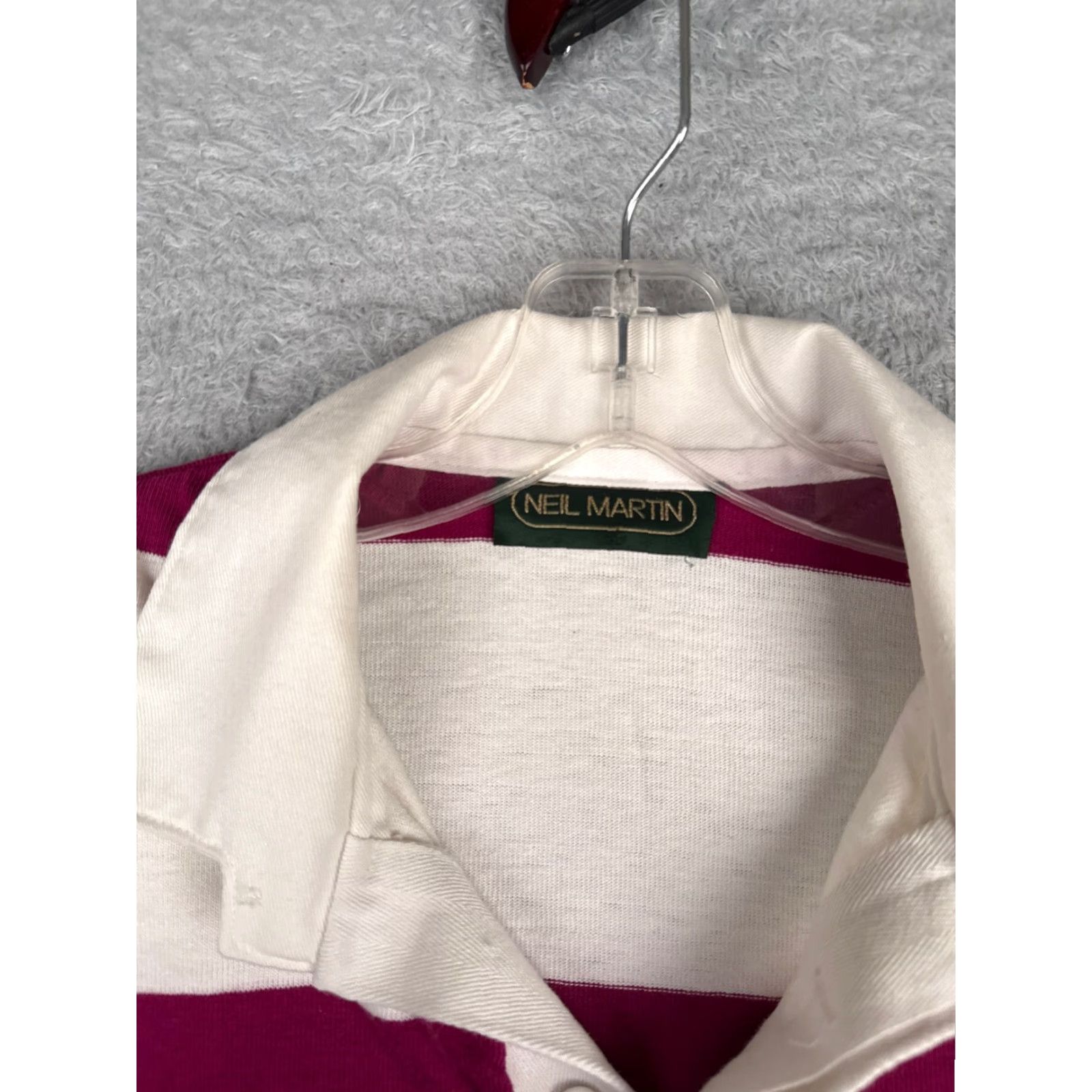 Vintage VINTAGE Neil Martin Polo Shirt Men XL Pink White Stripe Cotton Jersey Slim Fit Short Sleeve Size US XL / EU 56 / 4 - 6 Thumbnail