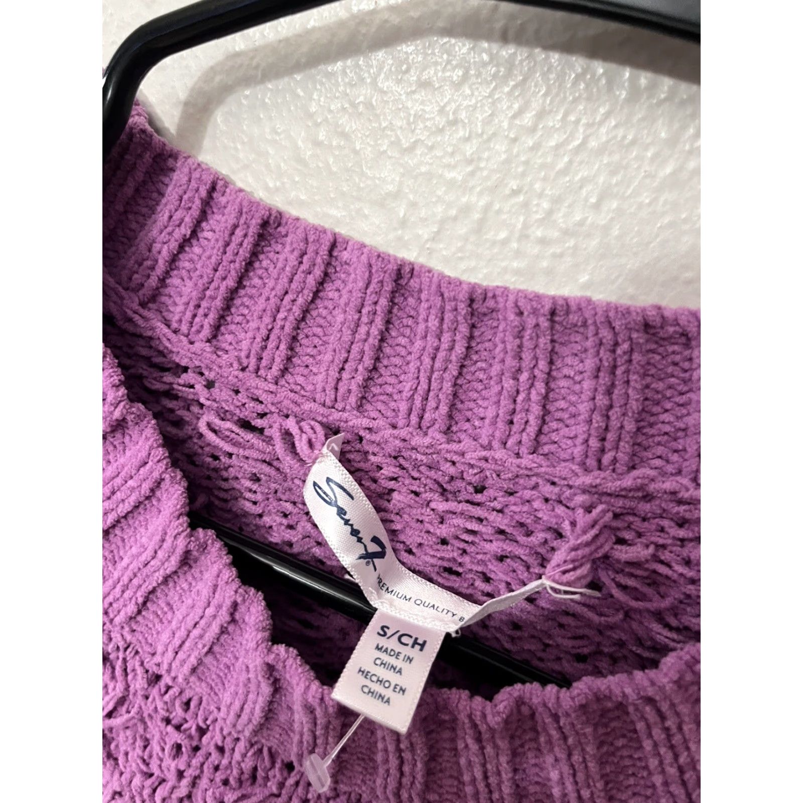 Vintage Seven7 Women's Purple Chenille Sweater Size S Small Open-Knit Crew Neck Pullover Knit Solid Long Sleeve Polyester Size S / US 4 / IT 40 - 3 Thumbnail