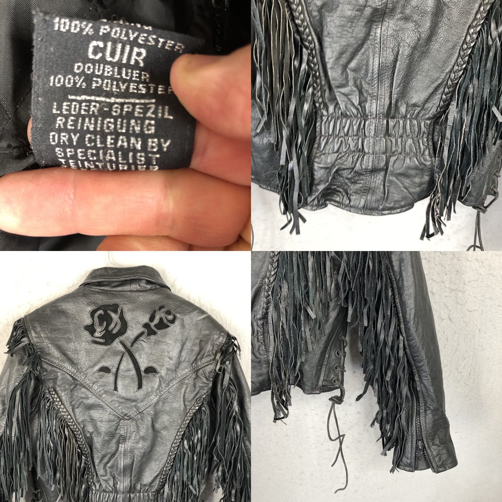 Vintage VINTAGE Black Leather Jacket Womens M Moto Fringe Scrolls Braids Biker Whimsigoth Rock Leather Jacket? Size M / US 6-8 / IT 42-44 - 9 Thumbnail
