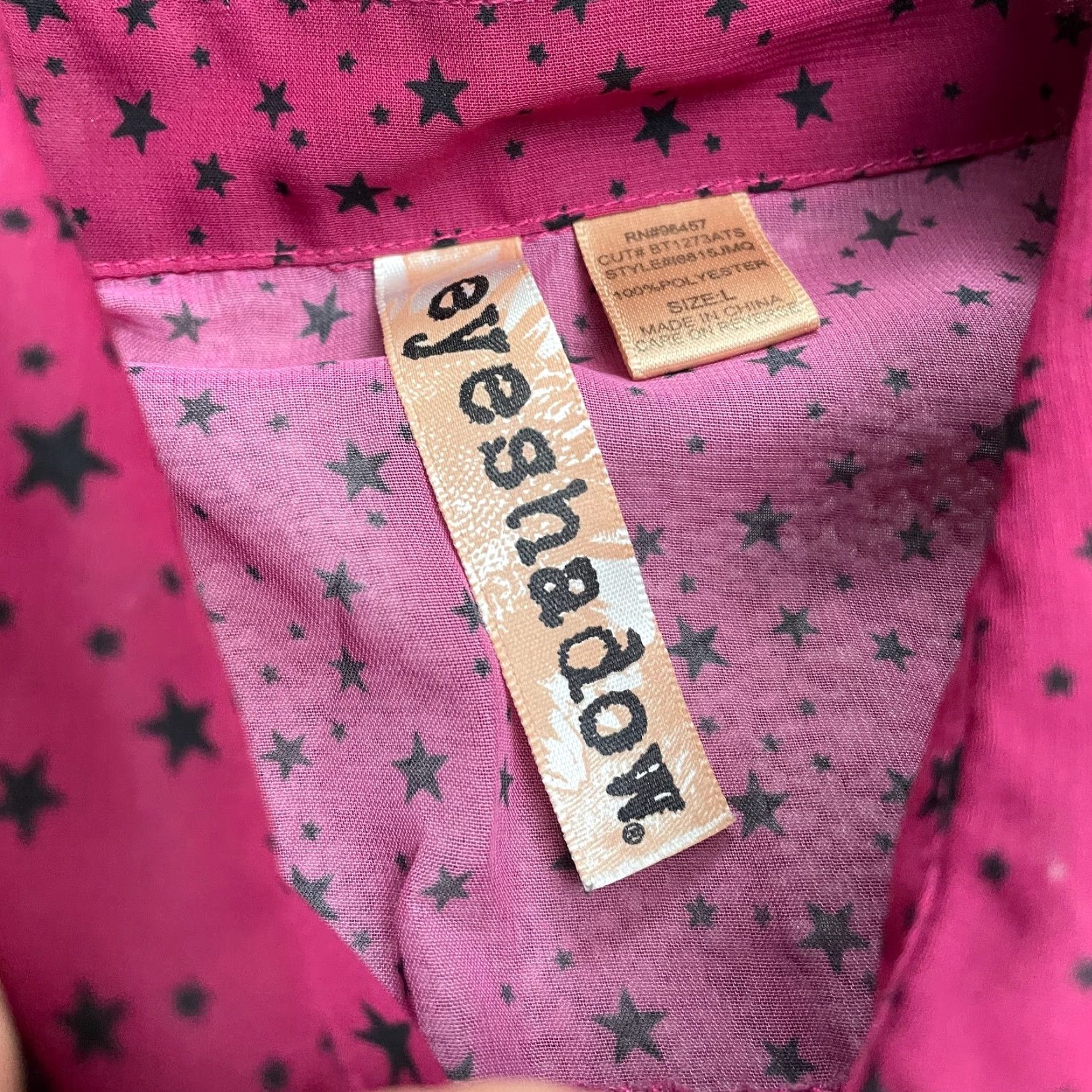 Pinko Eyeshadow Shirt Womens Large Pink Stars Button Down Pleated Sheer Hi-Lo Casual Sleeveless, Regular Fit, Color Pink, Polyester, Button, Chiffon, Lazy? Size L / US 10 / IT 46 - 6 Thumbnail