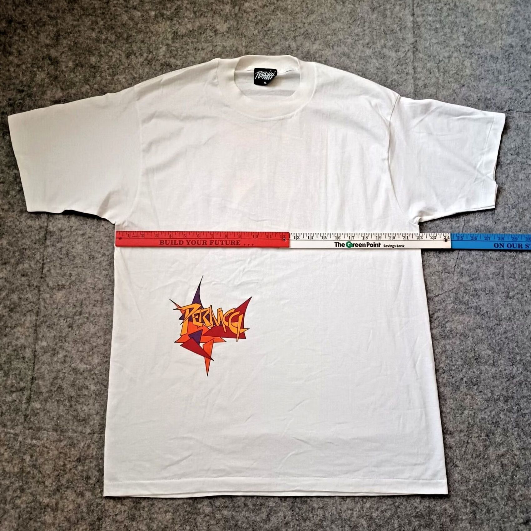Doublet VINTAGE Pernicci Mens Shirt XL White Graffiti Mosaic Double Sided Single Stitch T-Shirt 90s Logo USA Mens Size US XL / EU 56 / 4 - 4 Thumbnail