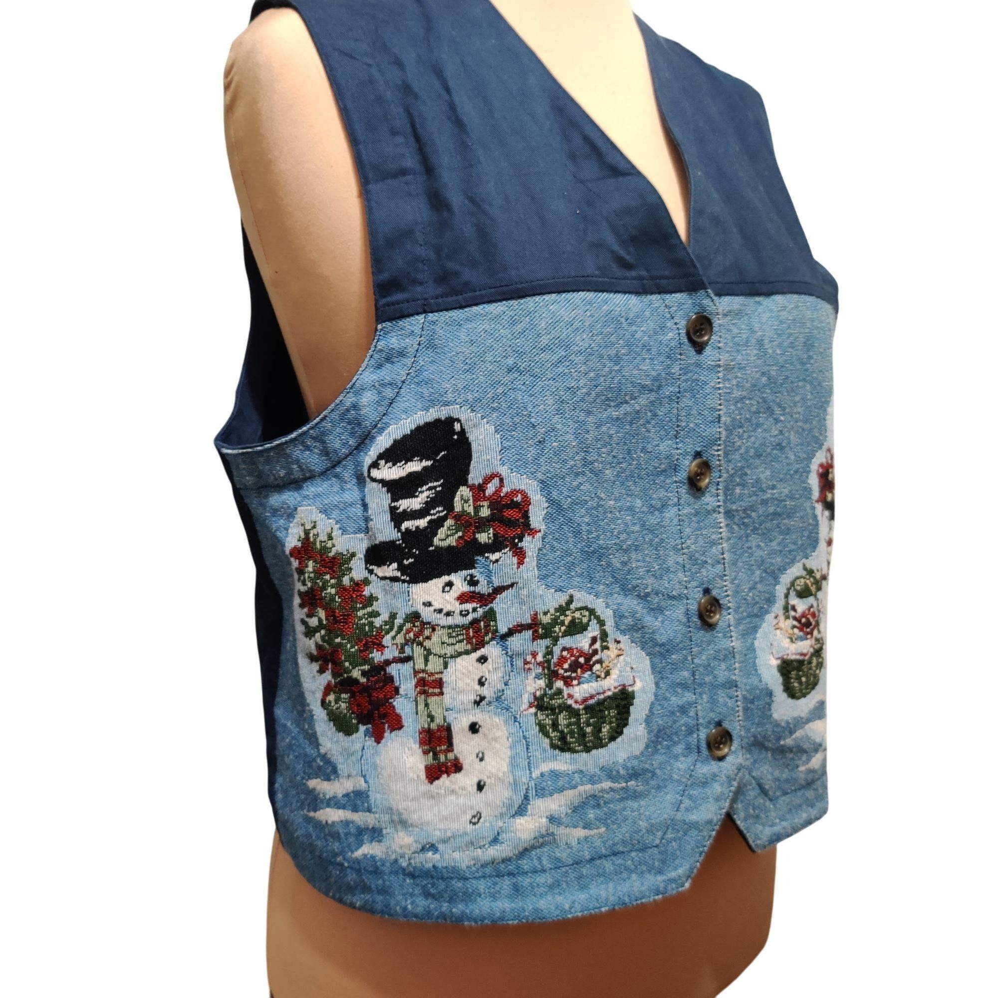 Vintage Karen Scott L womens vest vintage embroidered snowman denim Size L / US 10 / IT 46 - 11 Thumbnail