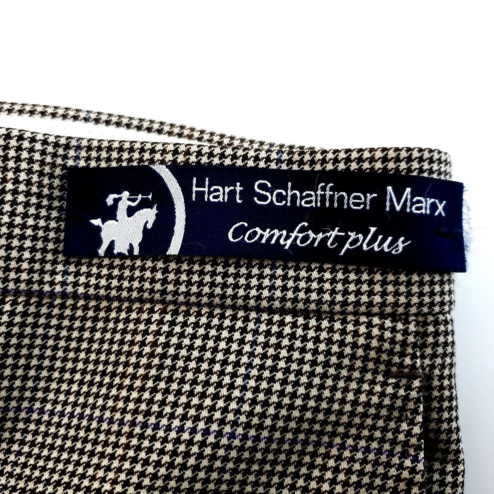 Hart Schaffner Marx Hart Schaffner Marx Comfort Plus Worsted Wool Tan Houndstoot Size 34R - 4 Thumbnail