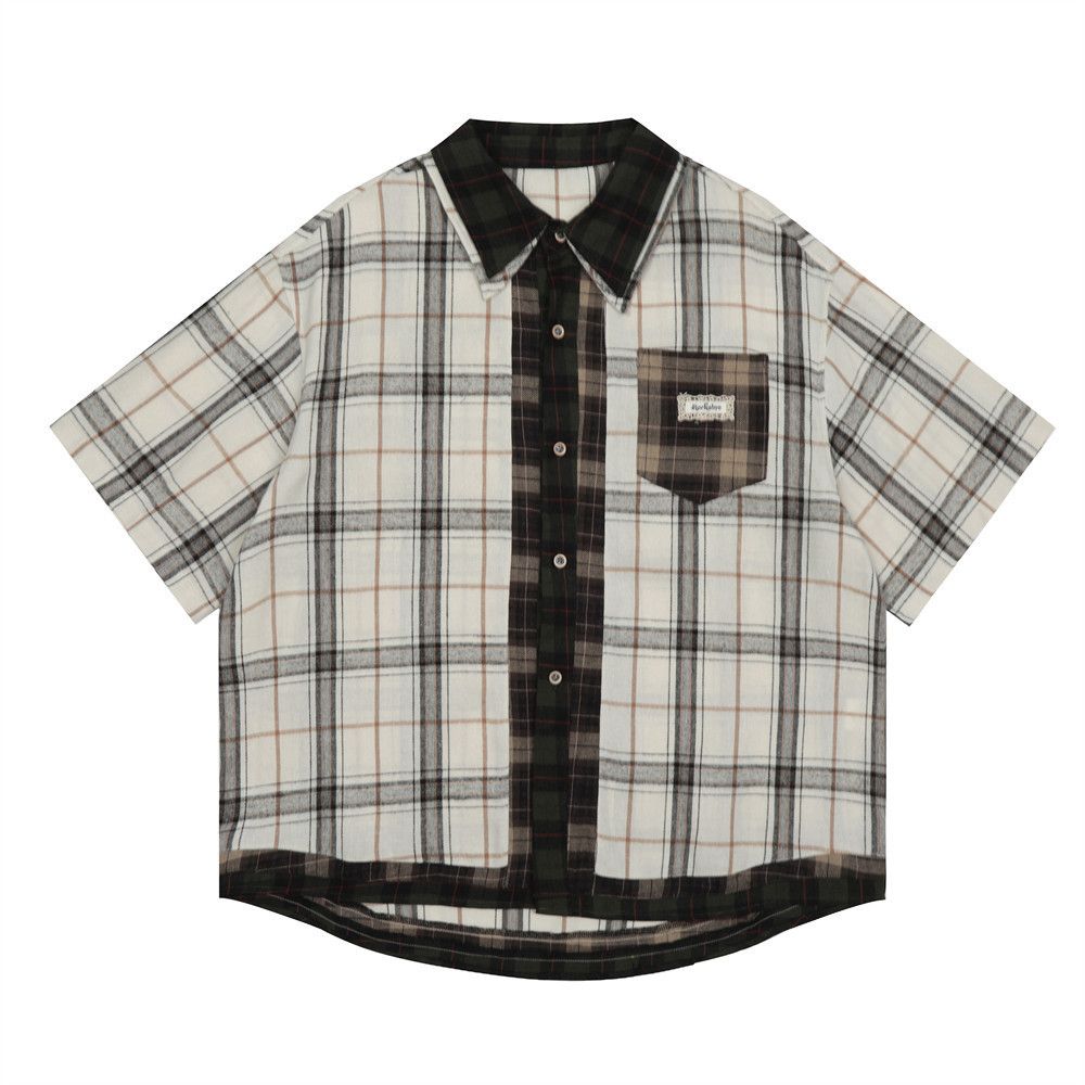 Japanese Brand × Vintage Men's trendy fake two-piece lapel plaid shirt Size US M / EU 48-50 / 2 - 1 Thumbnail