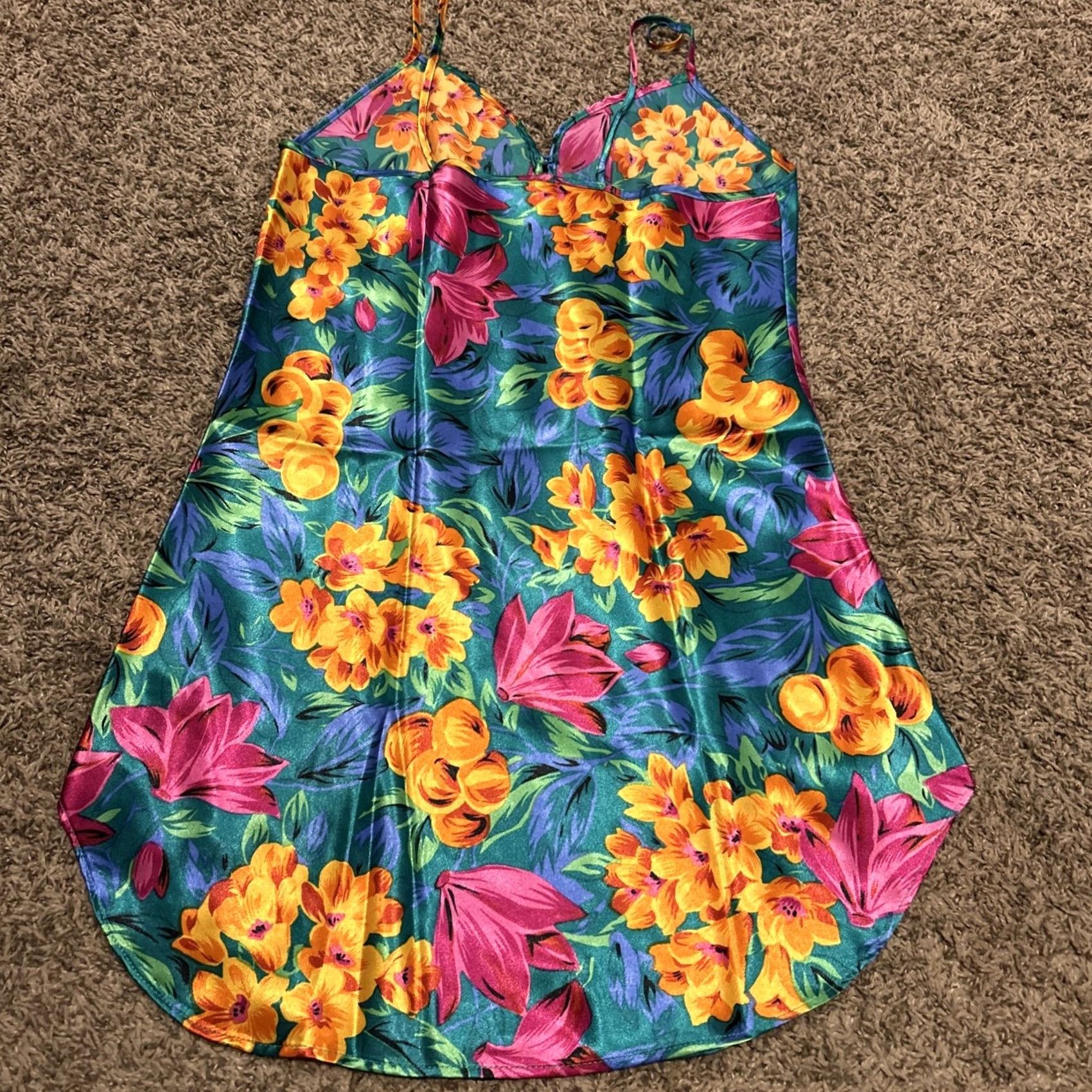 Vintage Gilligan O'Malley Chemise Satin Nightgown Green Floral Polyester Size S Women Gown Size ONE SIZE - 3 Thumbnail