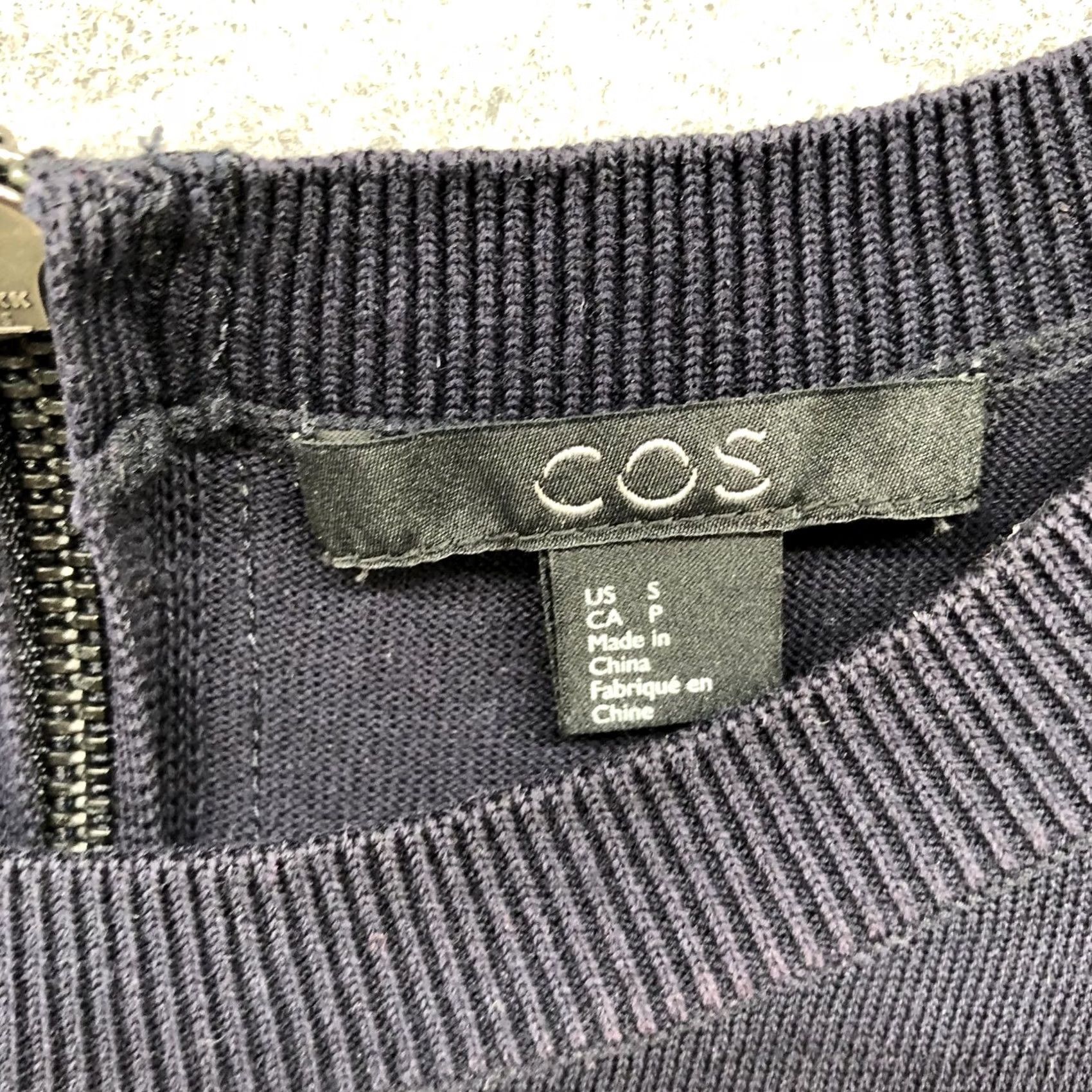 Cos COS 3/4 Sleeve Dress Womens S Navy Blue Crewneck Mixed Media Knit T Shirt Size S / US 4 / IT 40 - 6 Thumbnail