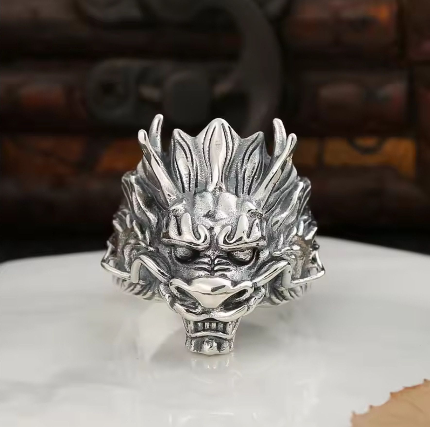 Sterling Silver × Vintage Resizable 925 Sterling Silver Dragon Head Ring Size ONE SIZE - 1 Thumbnail