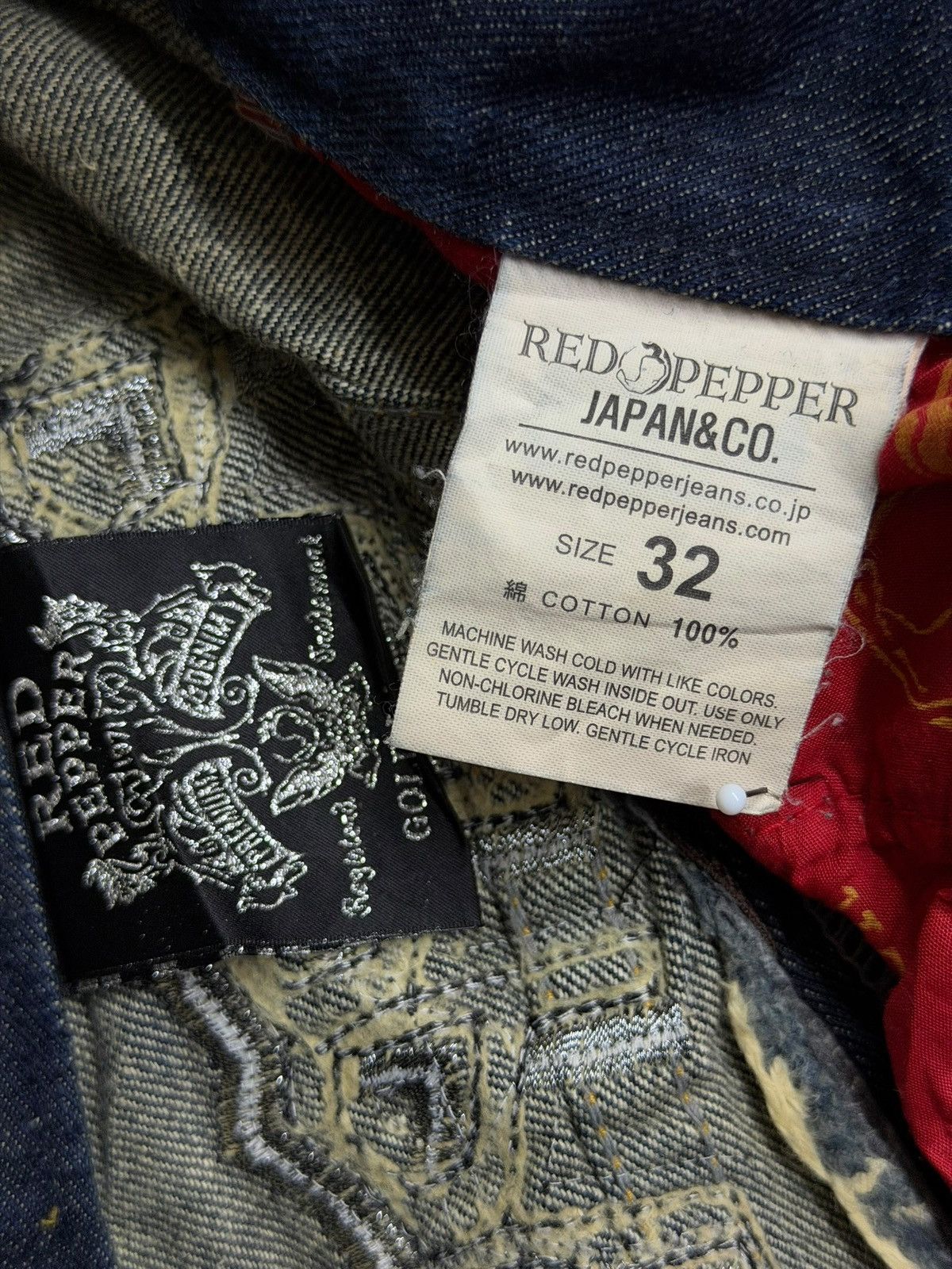 Japanese Brand Vintage Red Pepper Japan & Co | Y2K Heavy Fade Studded | W35 Size US 35 - 14 Thumbnail