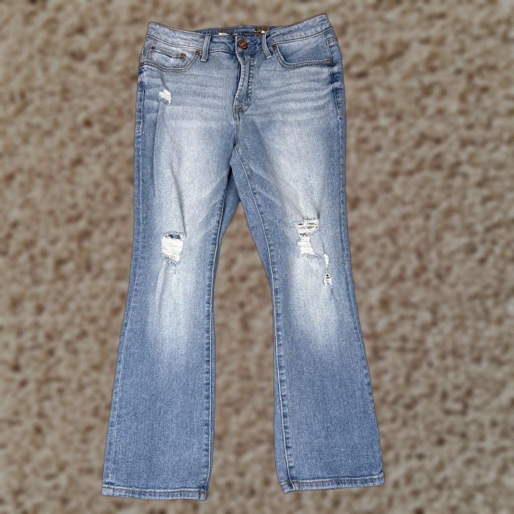 Vintage Seven7 Jeans Women Bootcut Jeans Blue Light Wash Distressed 28x25 4 Casual Denim Pants 5-Pocket Design Size 27" / US 4 / IT 40 - 1 Thumbnail