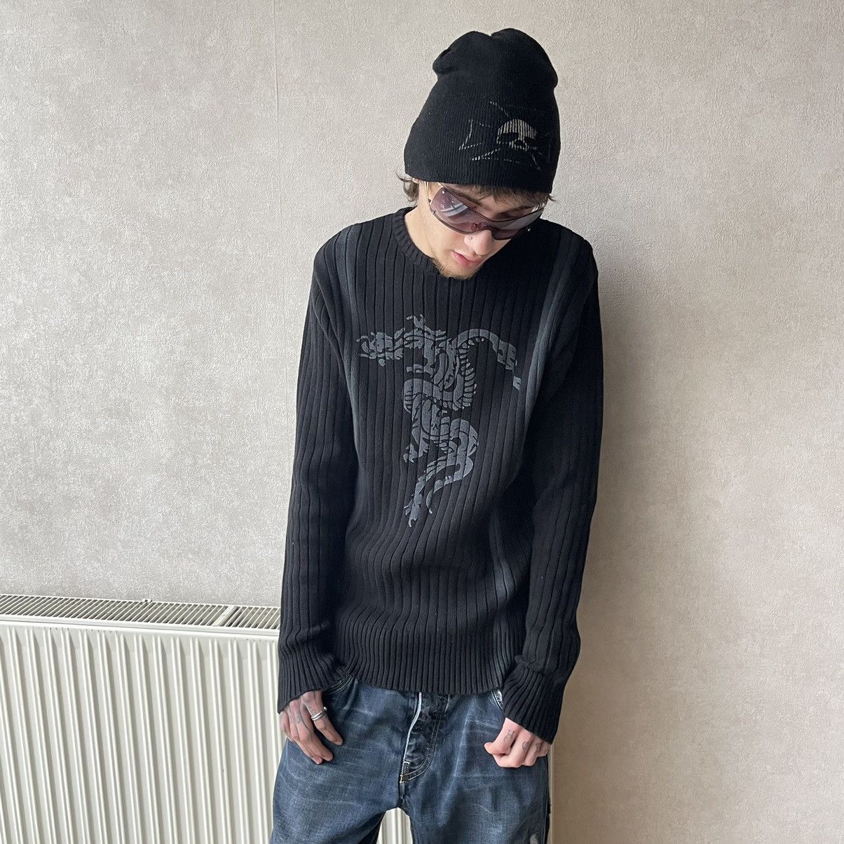 If Six Was Nine Vintage Japanese Dragon Printed Ribbed Sweater y2k Size US L / EU 52-54 / 3 - 2 Thumbnail
